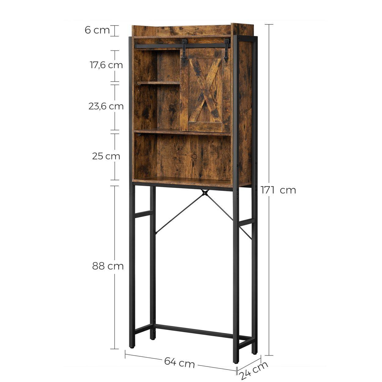 Mosógép feletti tárolószekrény, fürdőszoba szekrény, rusztikus barna 64x24x171cm