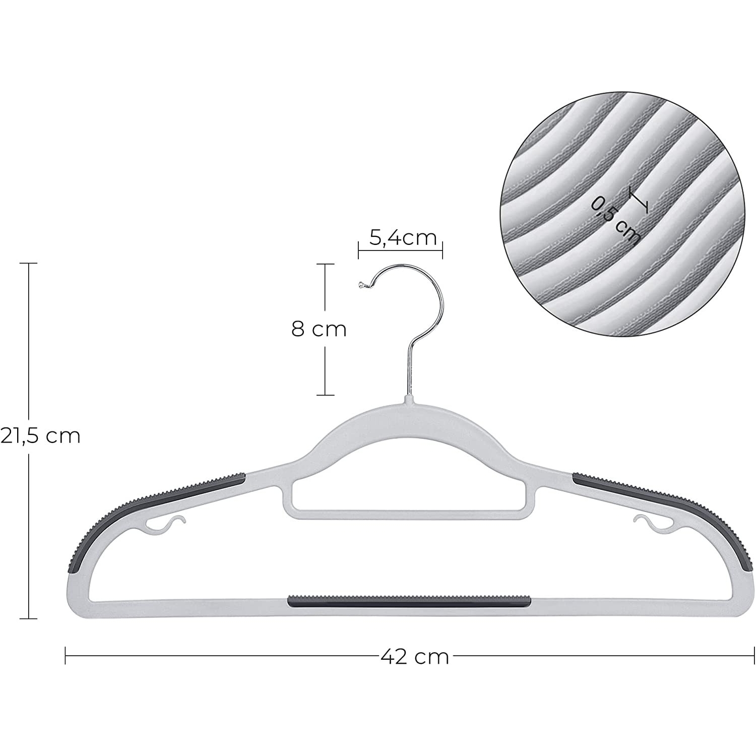 Műanyag ruhafugas 30 db, csúszásmentes felület szürke