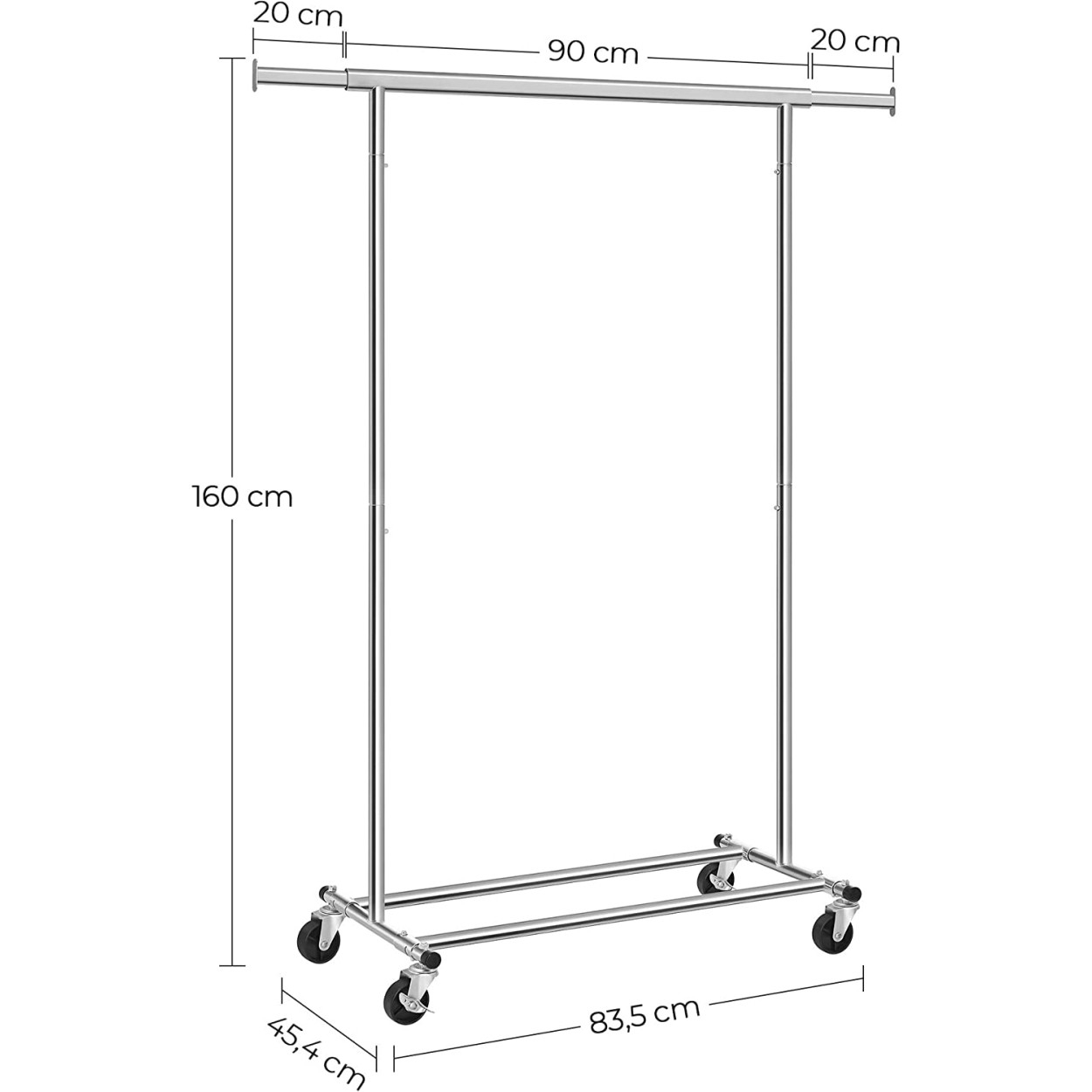 Ruhaállvány gurulós 90kg teherbírású, ezüst