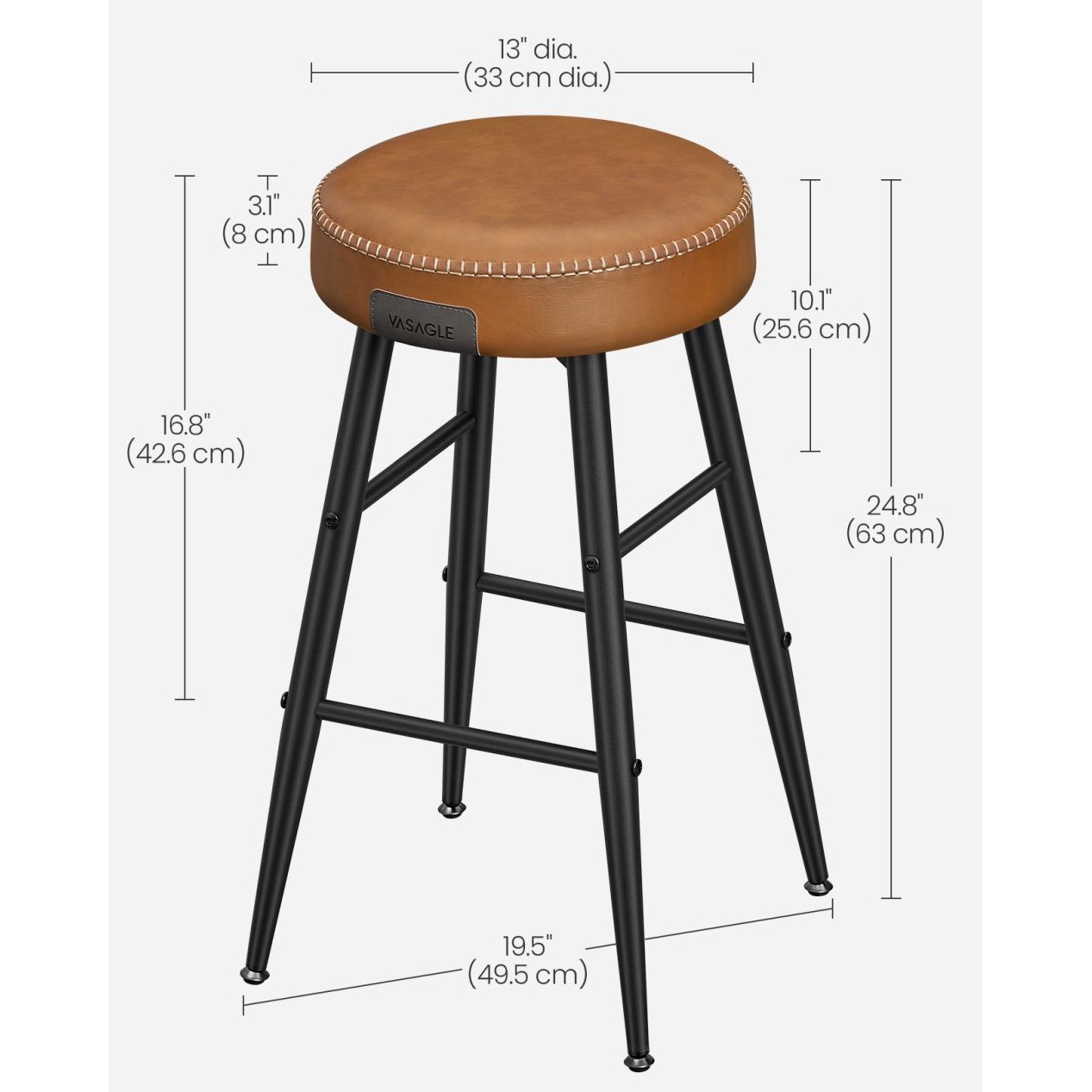 ECHO Bárszék 2 db, varrott műbőr borítás, barna, 63 cm magas