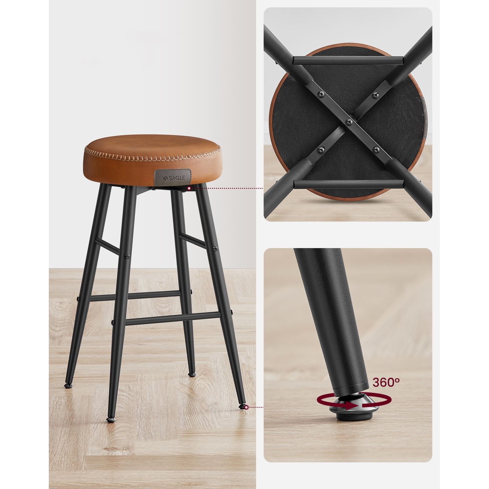 ECHO Bárszék 2 db, varrott műbőr borítás, barna, 63 cm magas