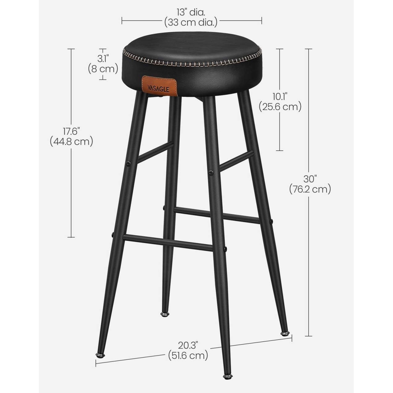 ECHO Bárszék 2 db, varrott műbőr borítás, fekete, 76 cm magas