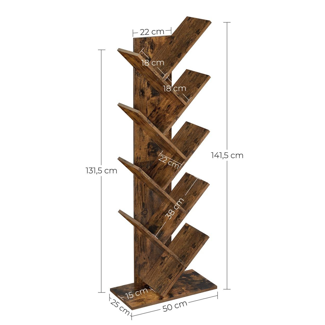Könyvespolc, állópolc, rusztikus barna 50x25x141cm