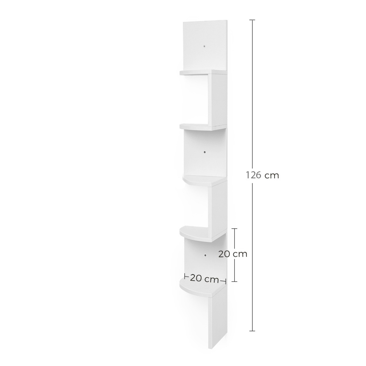 Zigzag sarokpolc 5 szintes fali polc, fehér 20x20x127cm