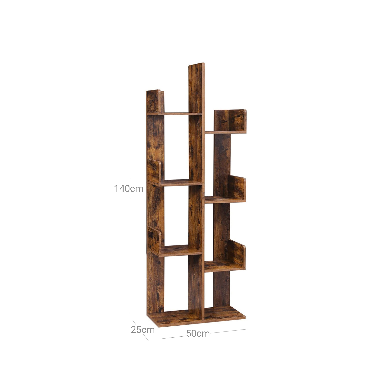 Könyvespolc, tárolópolc, rusztikus barna 50x25x140cm