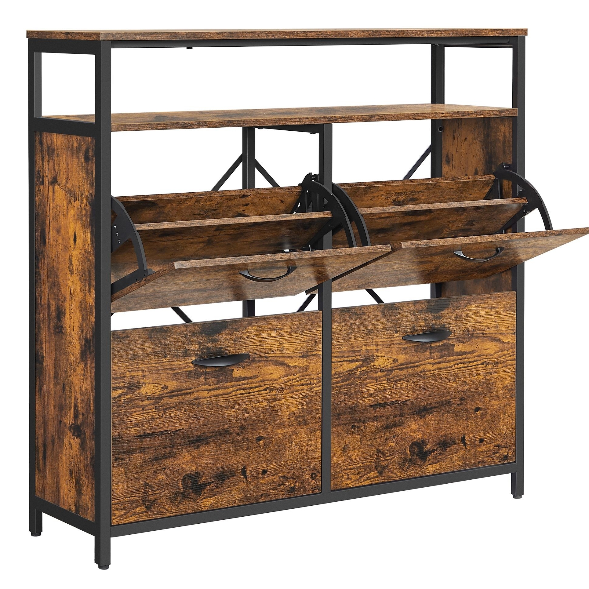 Cipős szekrény 4 ajtós 12-20 pár cipő tárolására, rusztikus barna 98x30x96cm