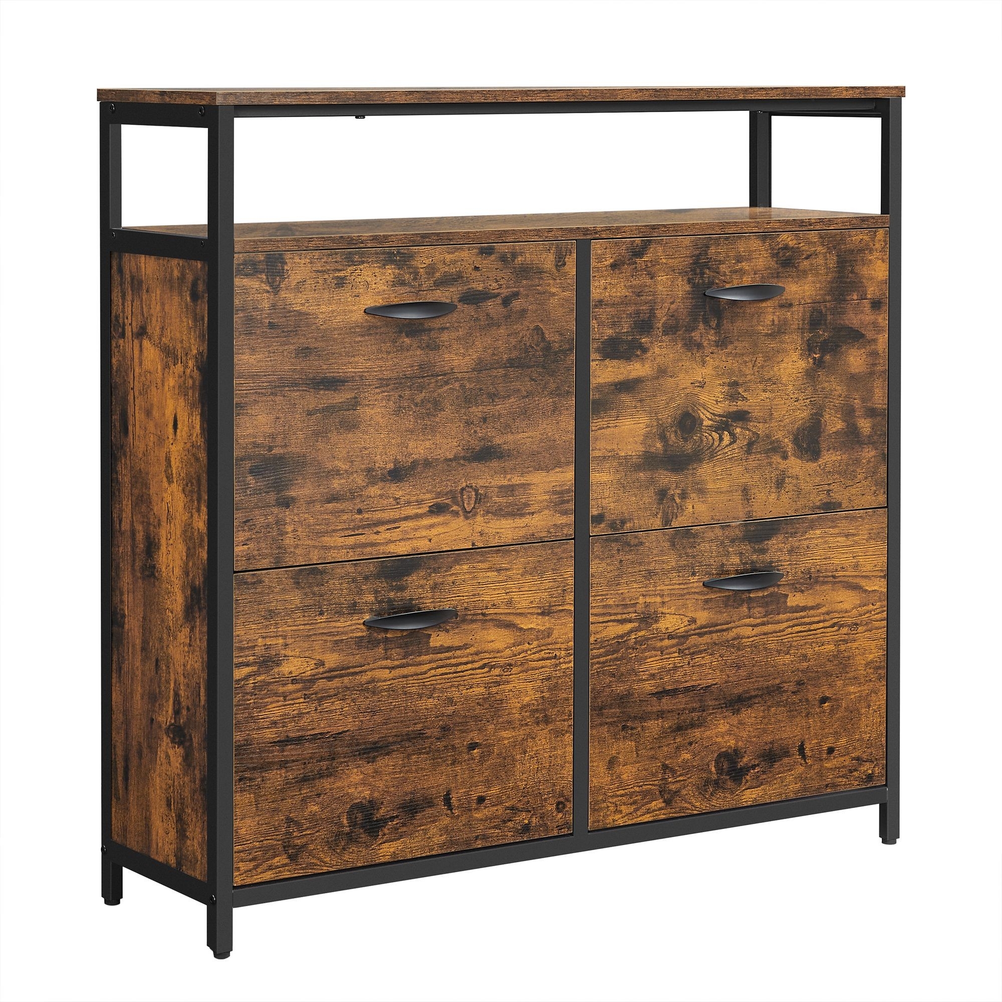 Cipős szekrény 4 ajtós 12-20 pár cipő tárolására, rusztikus barna 98x30x96cm