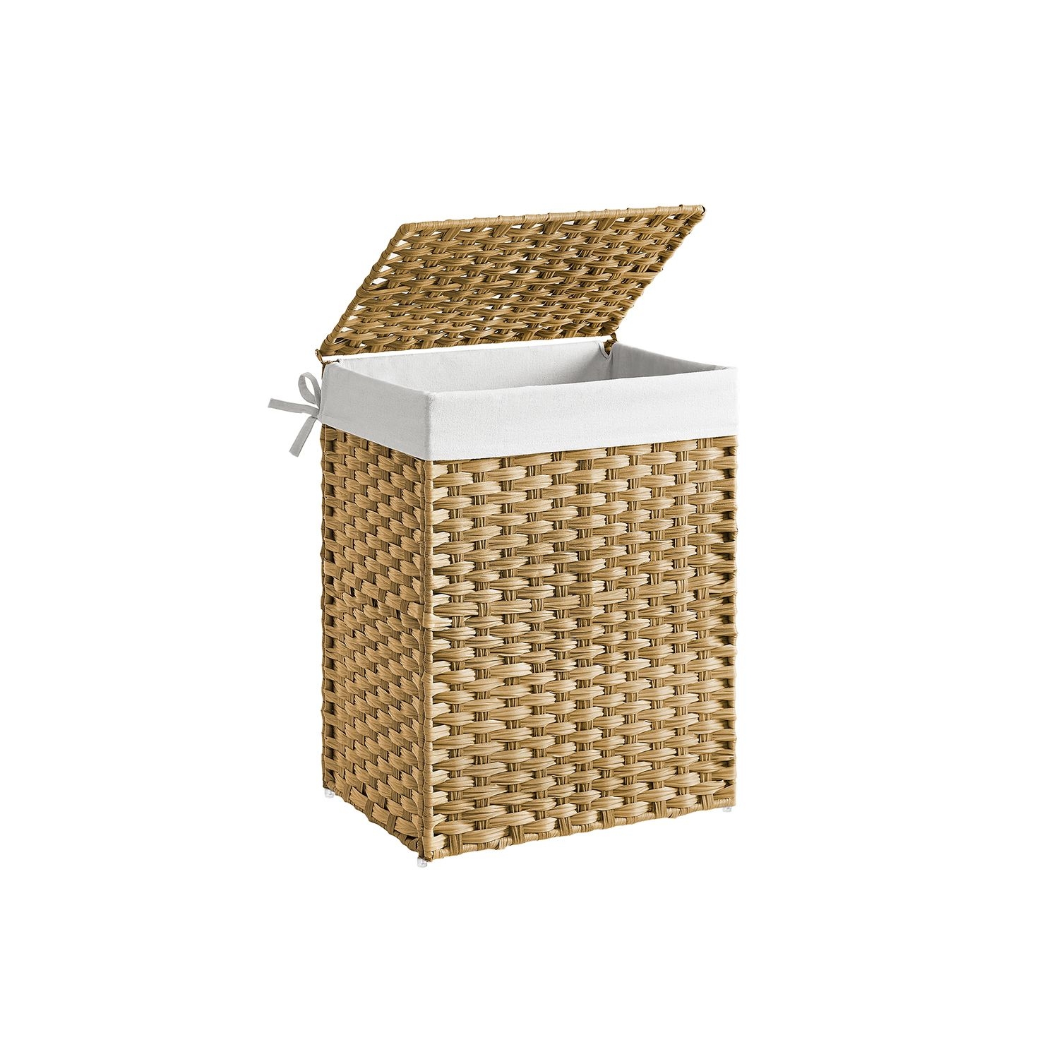 Kézzel fonott rattan szennyeskosár, összecsukható, kivehető zsákkal 90L, sárga