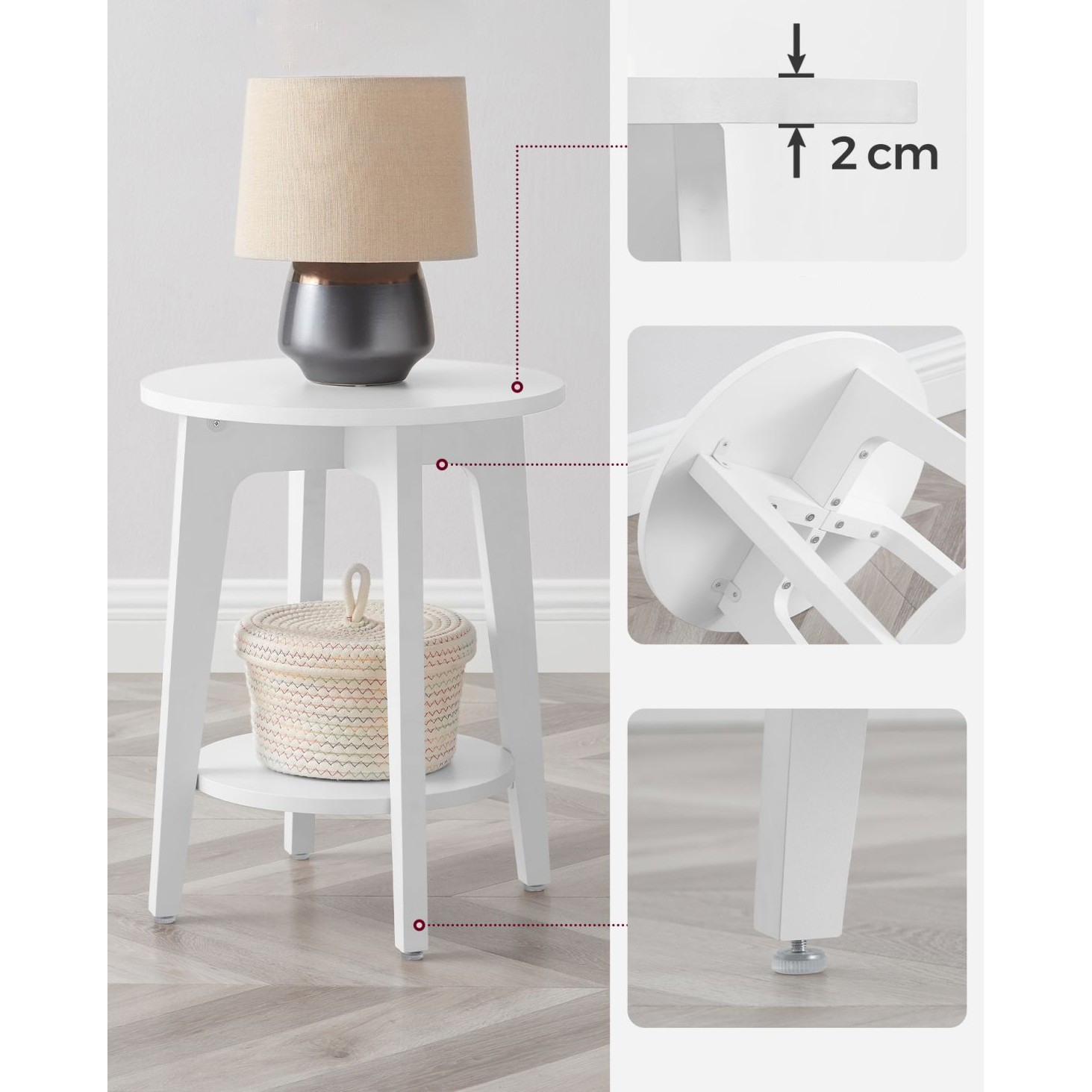 Lerakó asztal, fehér, 50 cm magas 40 cm átmérő