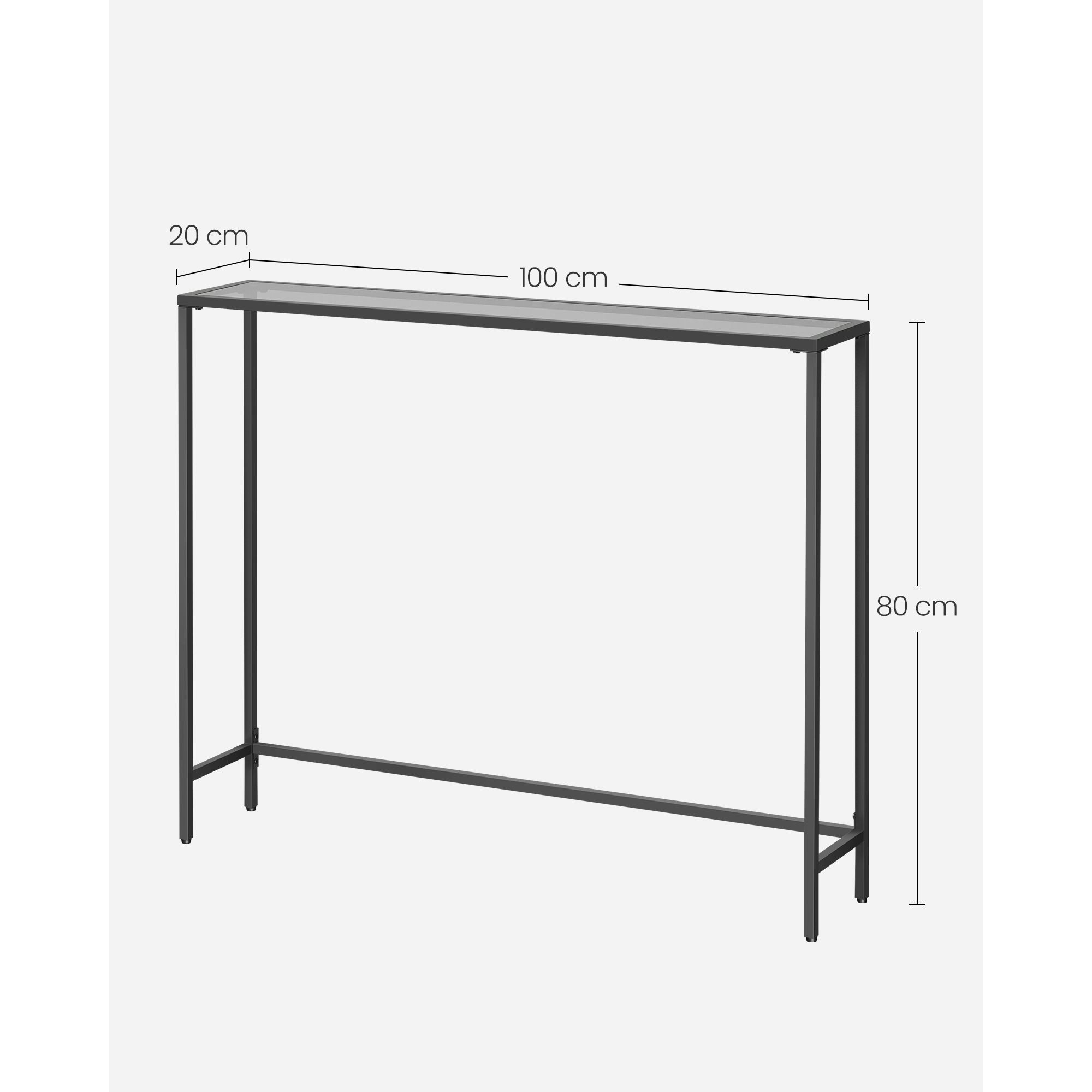 Konzolasztal edzett üveglappal, fekete 100x20x80cm