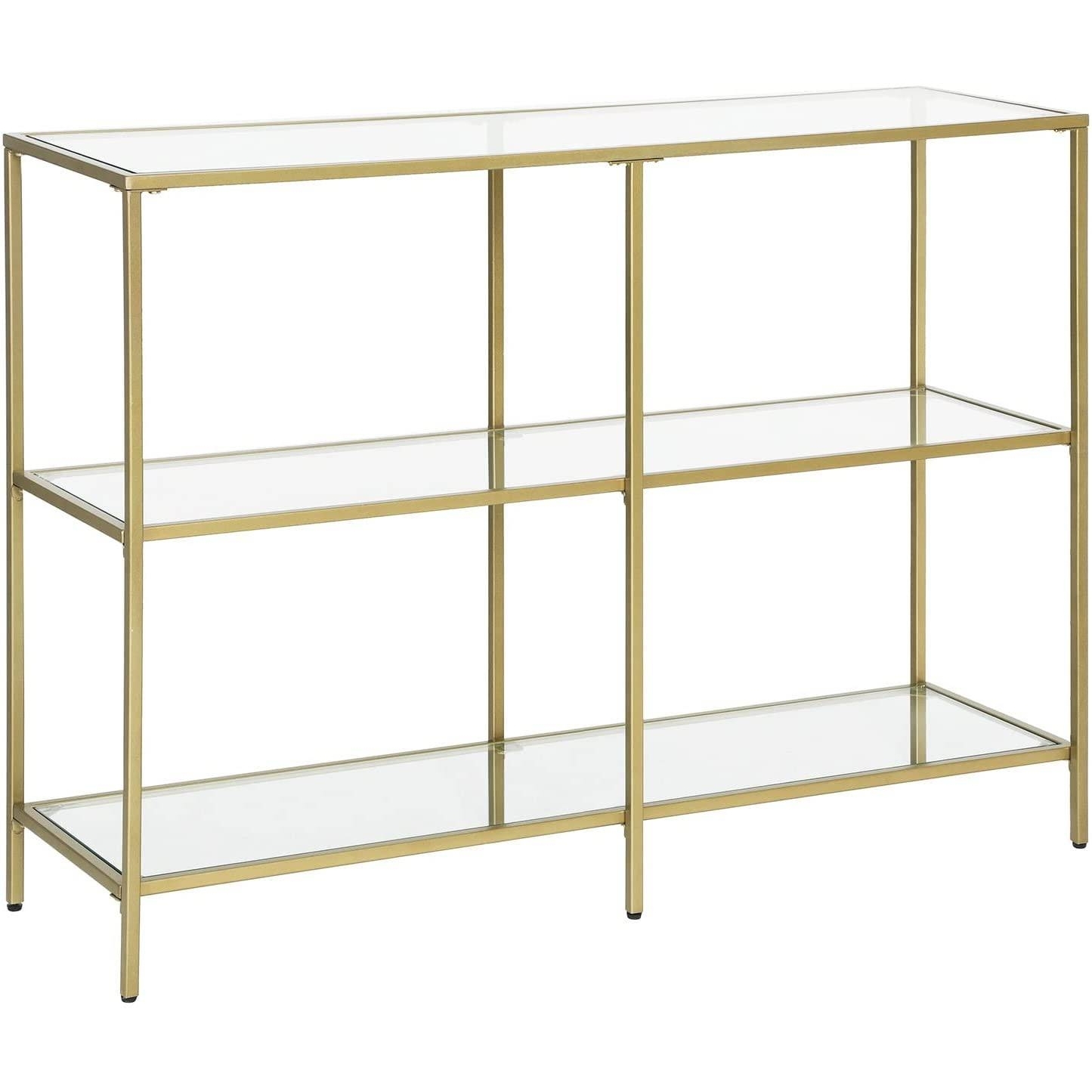 Konzolasztal polcokkal edzett üveglappal, arany 100x30x73cm