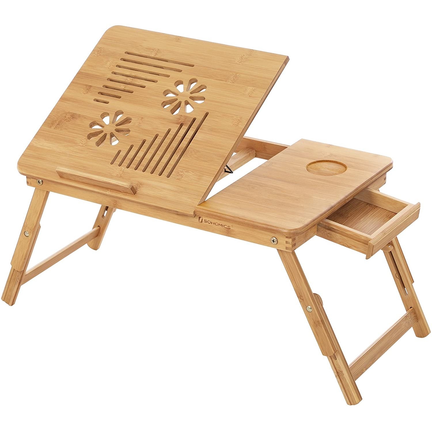 Bambusz laptop asztal szellőző lyukakkal, állítható magasság 55x35cm