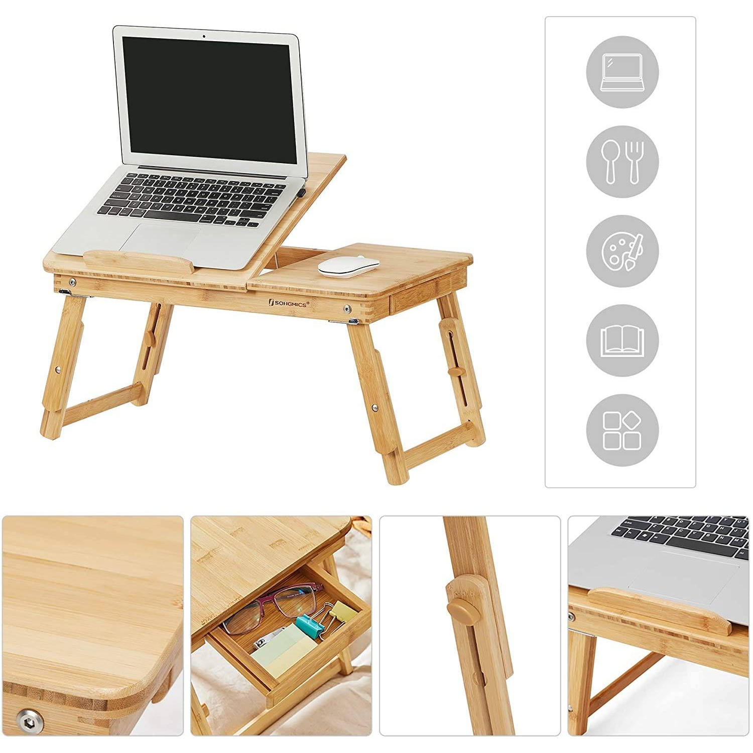Bambusz laptop asztal állítható magasság 55x35cm