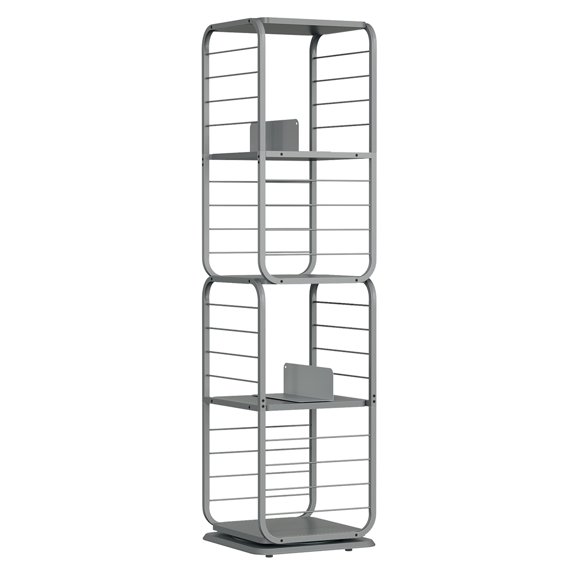 Könyvespolc, 360°-ban forgatható acél polc, 4 szintes, 43x43x158cm