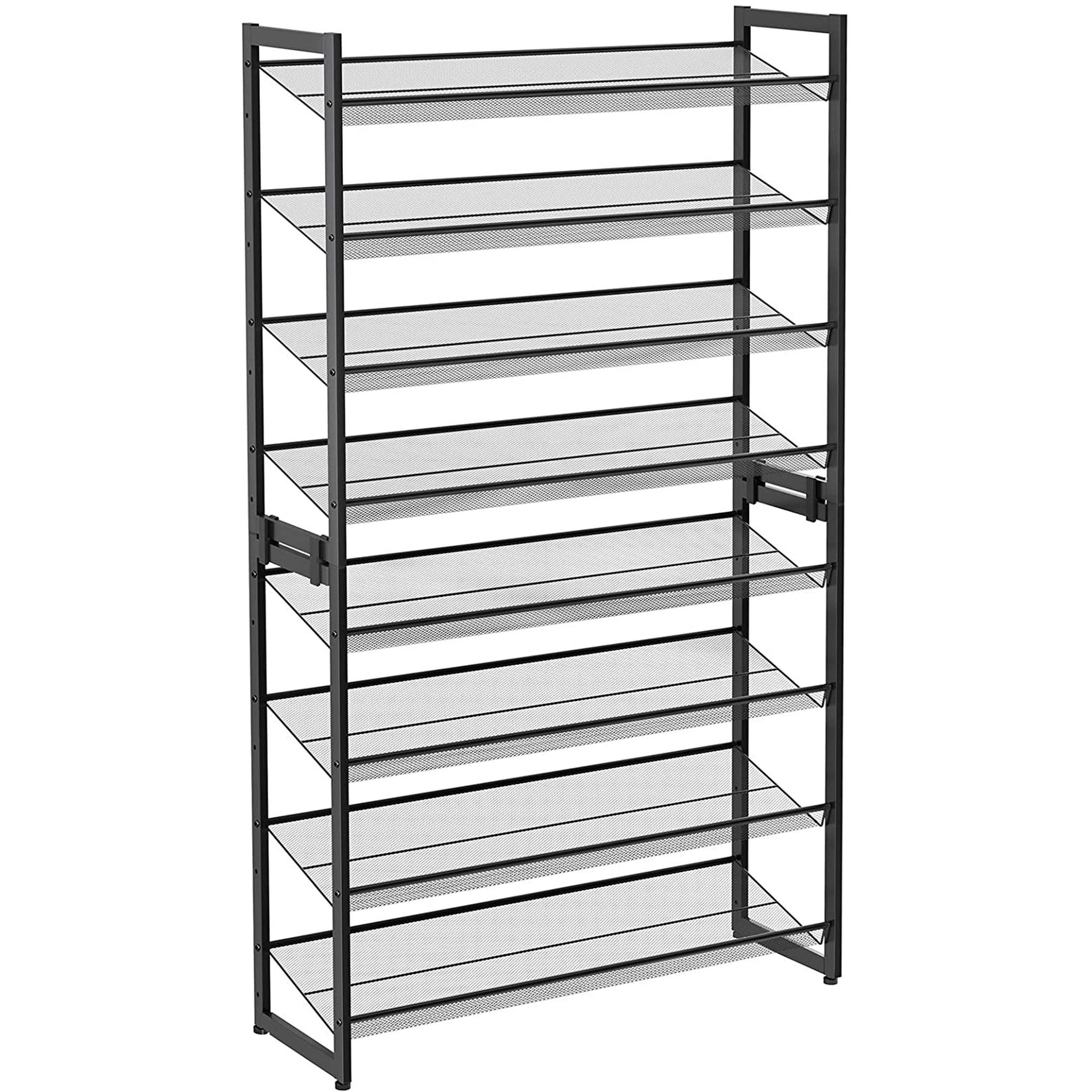 Cipőtartó polc 2x4 szintes fém háló polcokkal, fekete 92x30x163cm