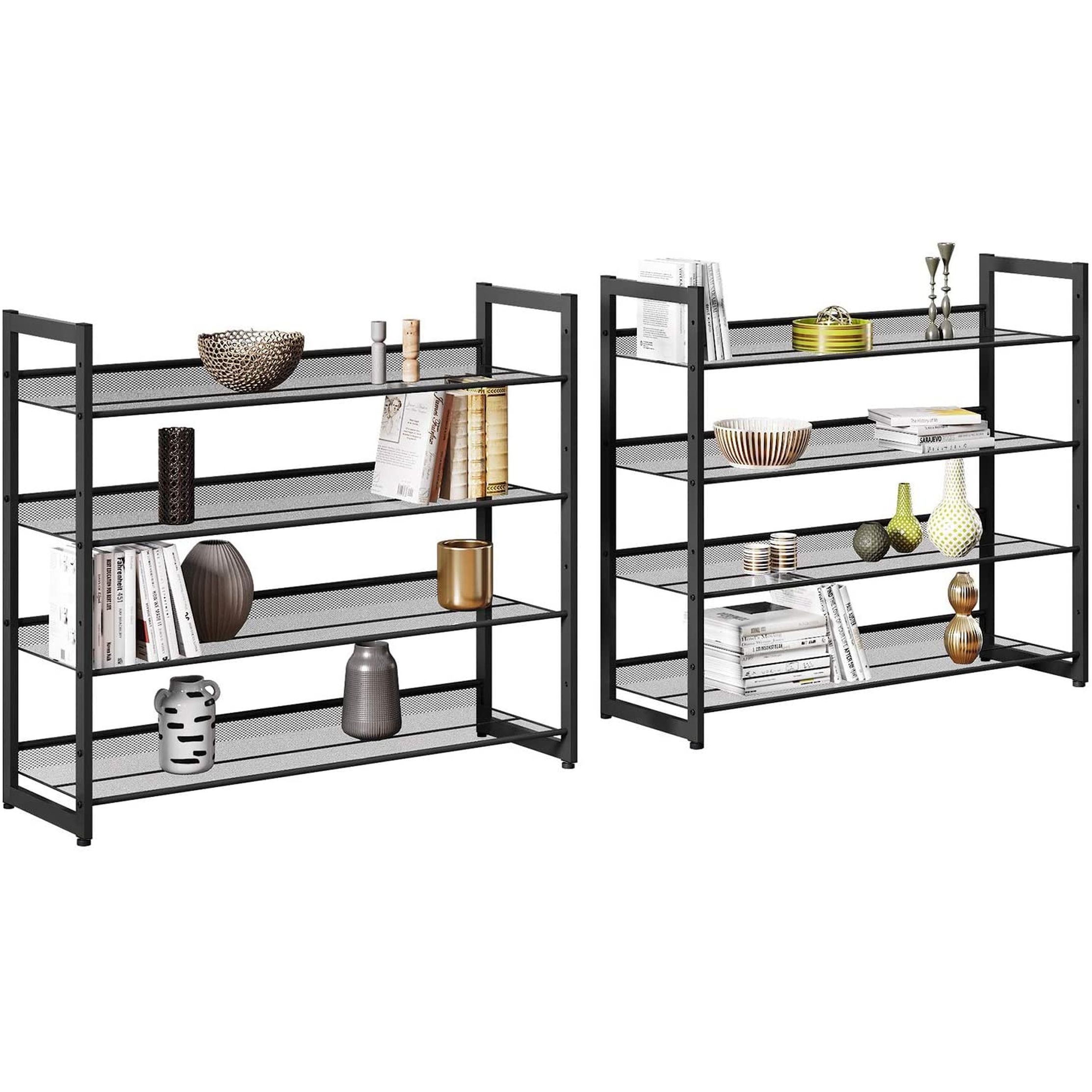Cipőtartó polc 2x4 szintes fém háló polcokkal, fekete 92x30x163cm