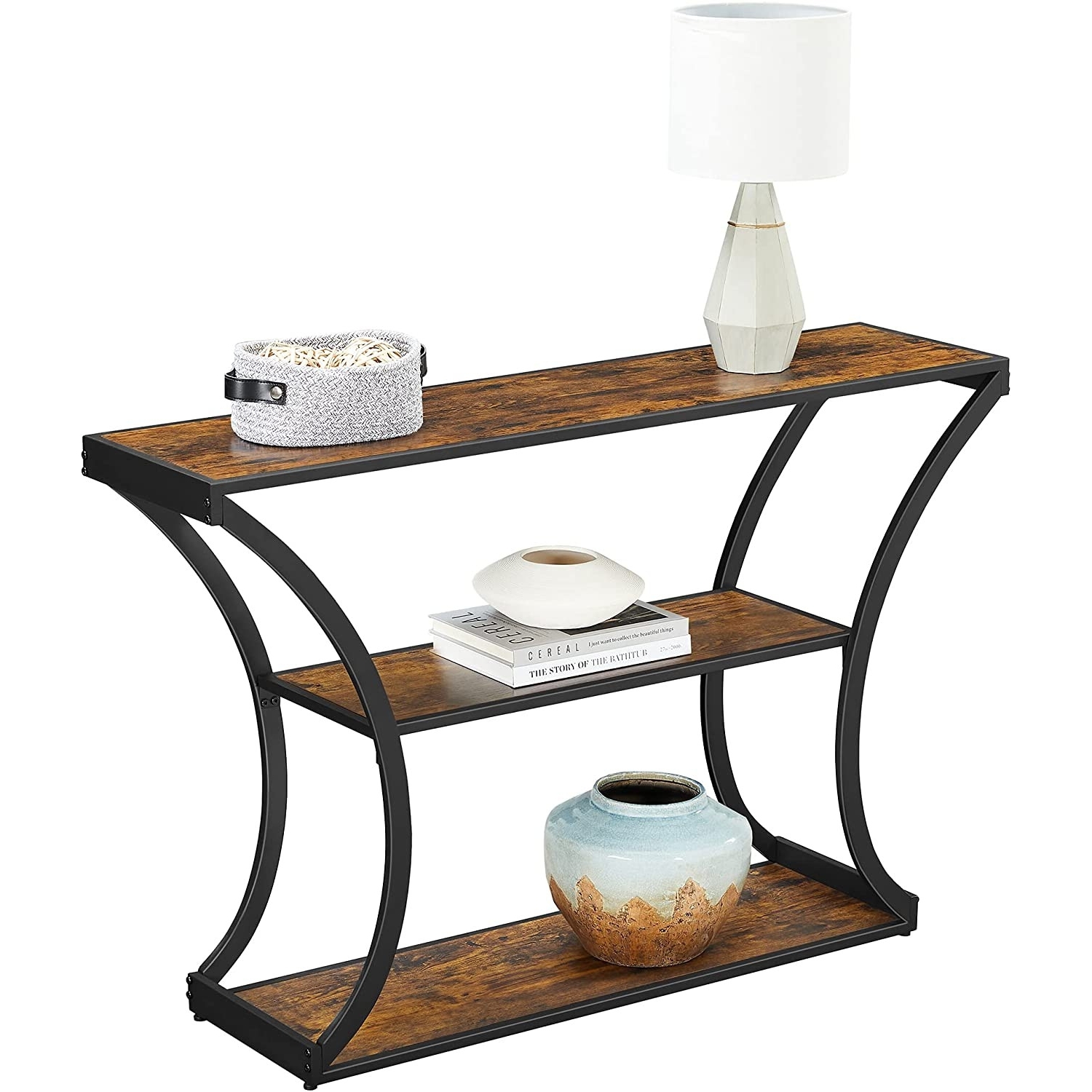 Konzolasztal polcokkal, rusztikus barna 120x30x80cm