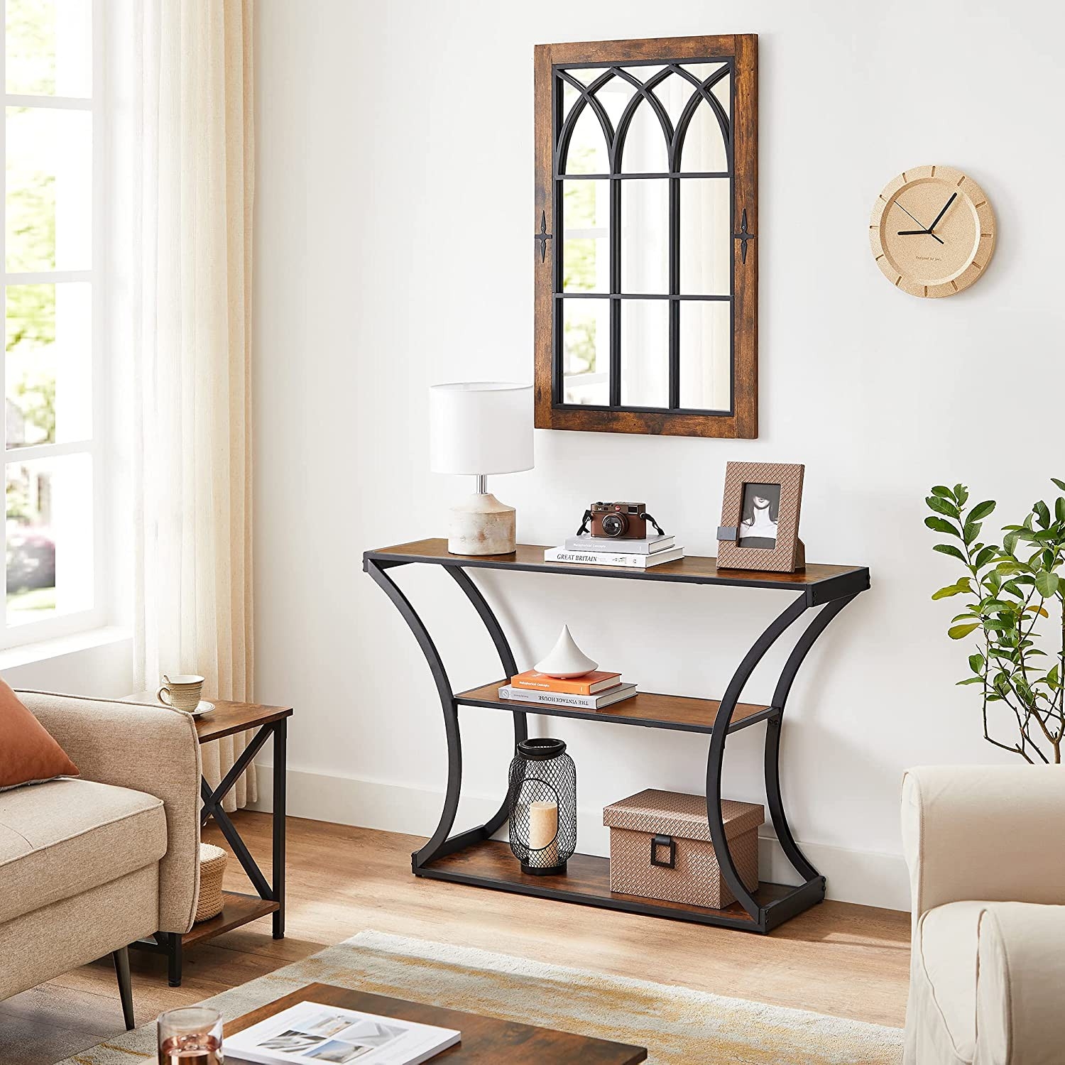 Konzolasztal polcokkal, rusztikus barna 120x30x80cm