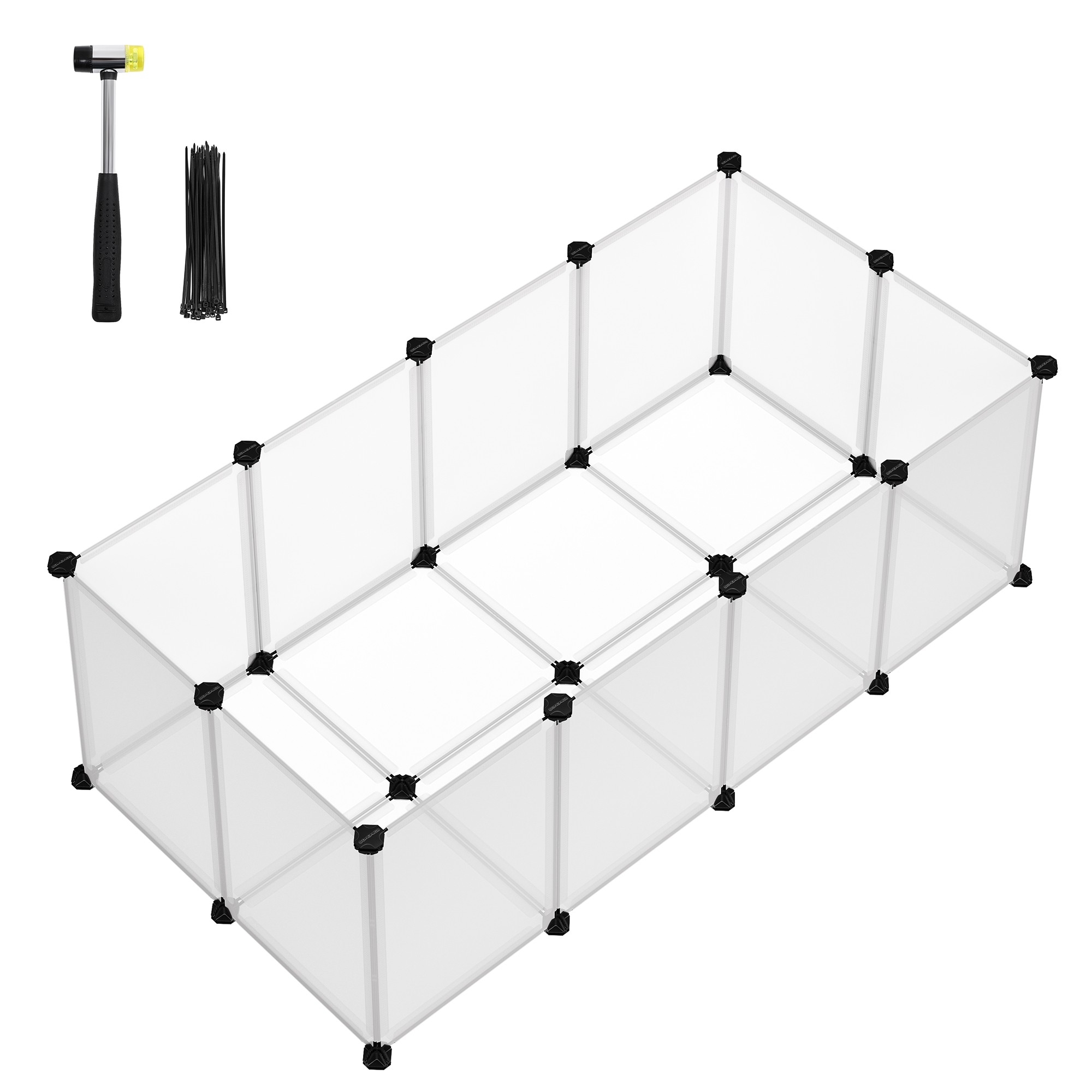 Ketrec háziállatoknak műanyag átlátszó elemekkel, fehér 125x63x42cm