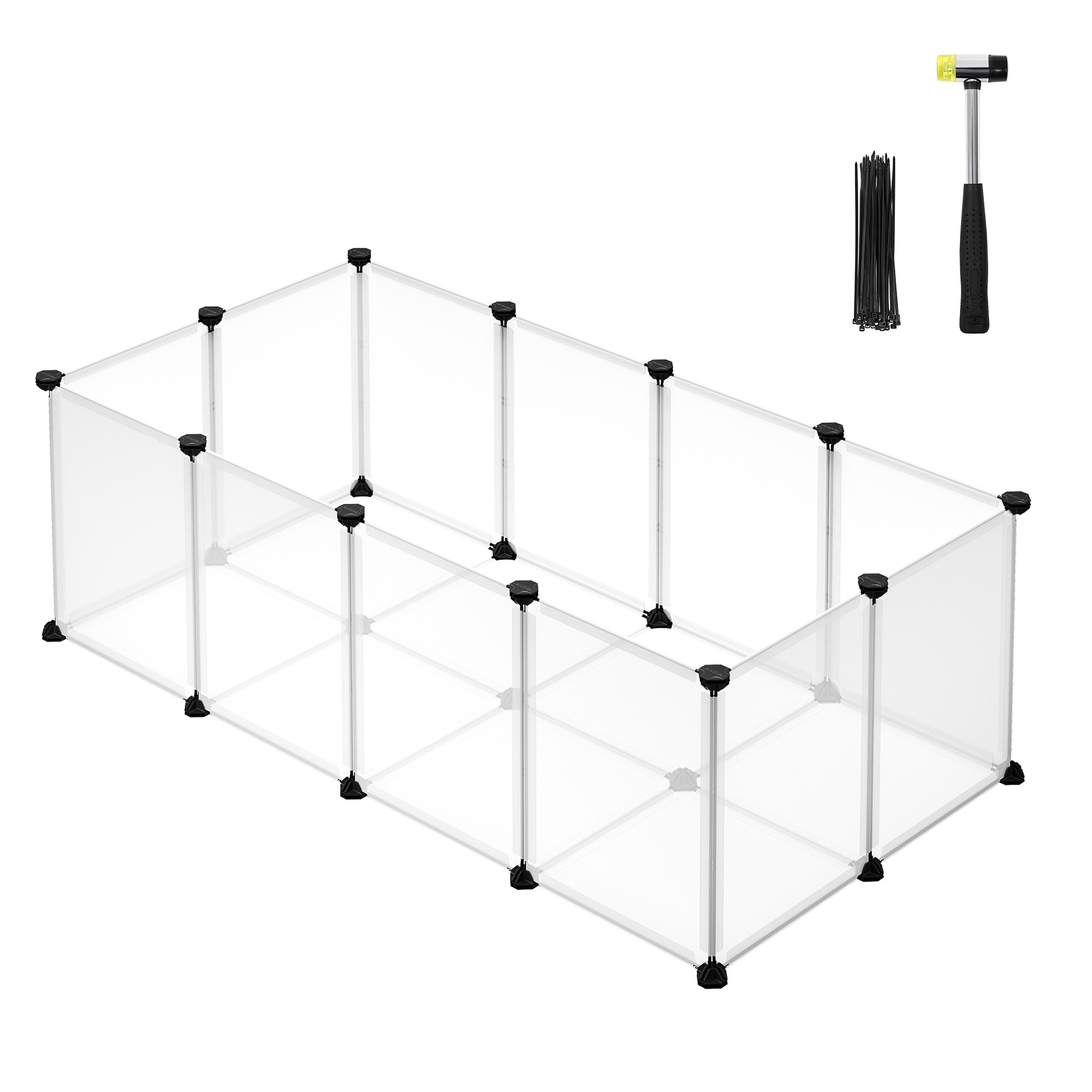 Ketrec háziállatoknak műanyag átlátszó elemekkel, fehér 125x63x42cm
