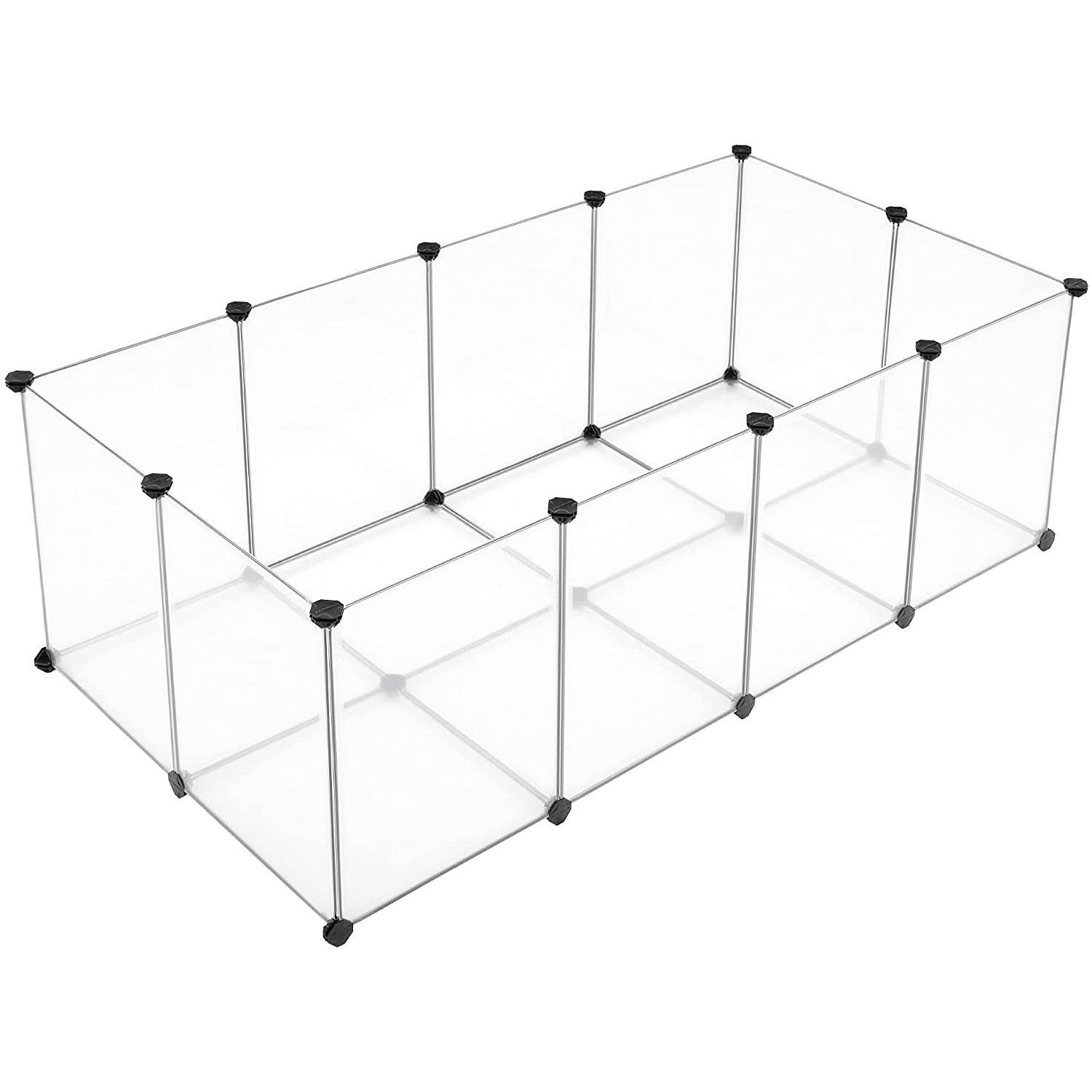 Ketrec háziállatoknak műanyag átlátszó elemekkel, fehér 143x73x46cm