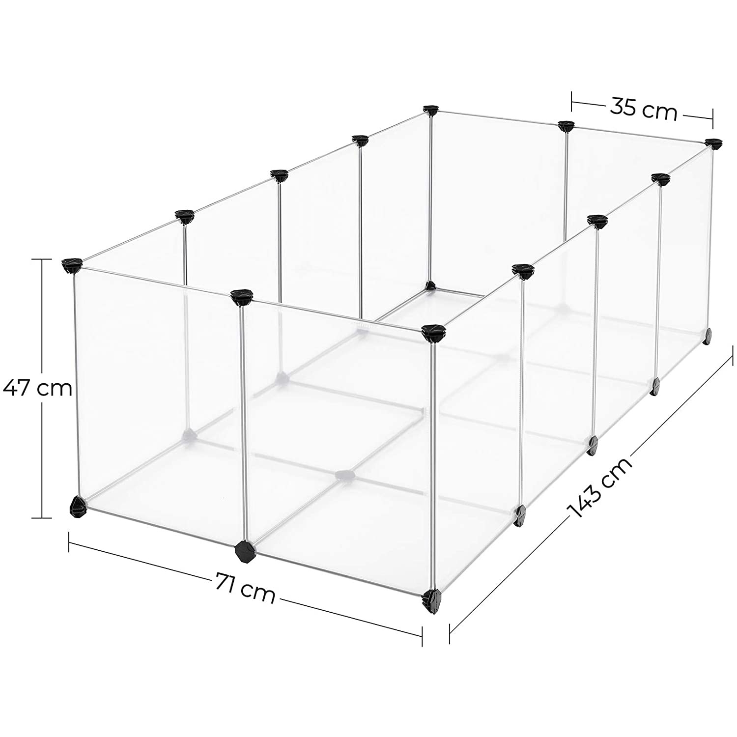 Ketrec háziállatoknak műanyag átlátszó elemekkel, fehér 143x73x46cm