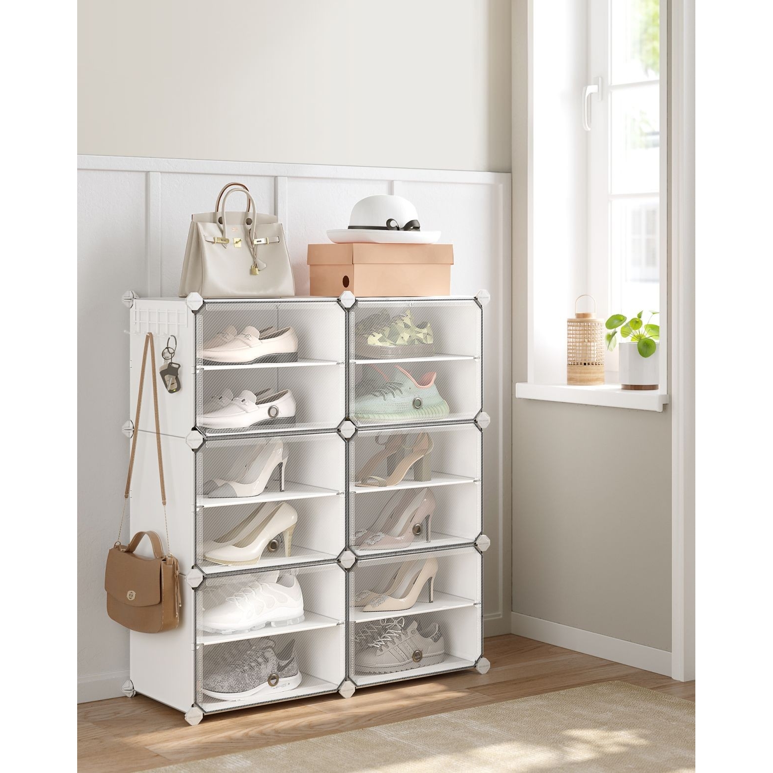 Cipőtároló doboz 6 rekeszes tárolódoboz, fehér 82x32x92cm