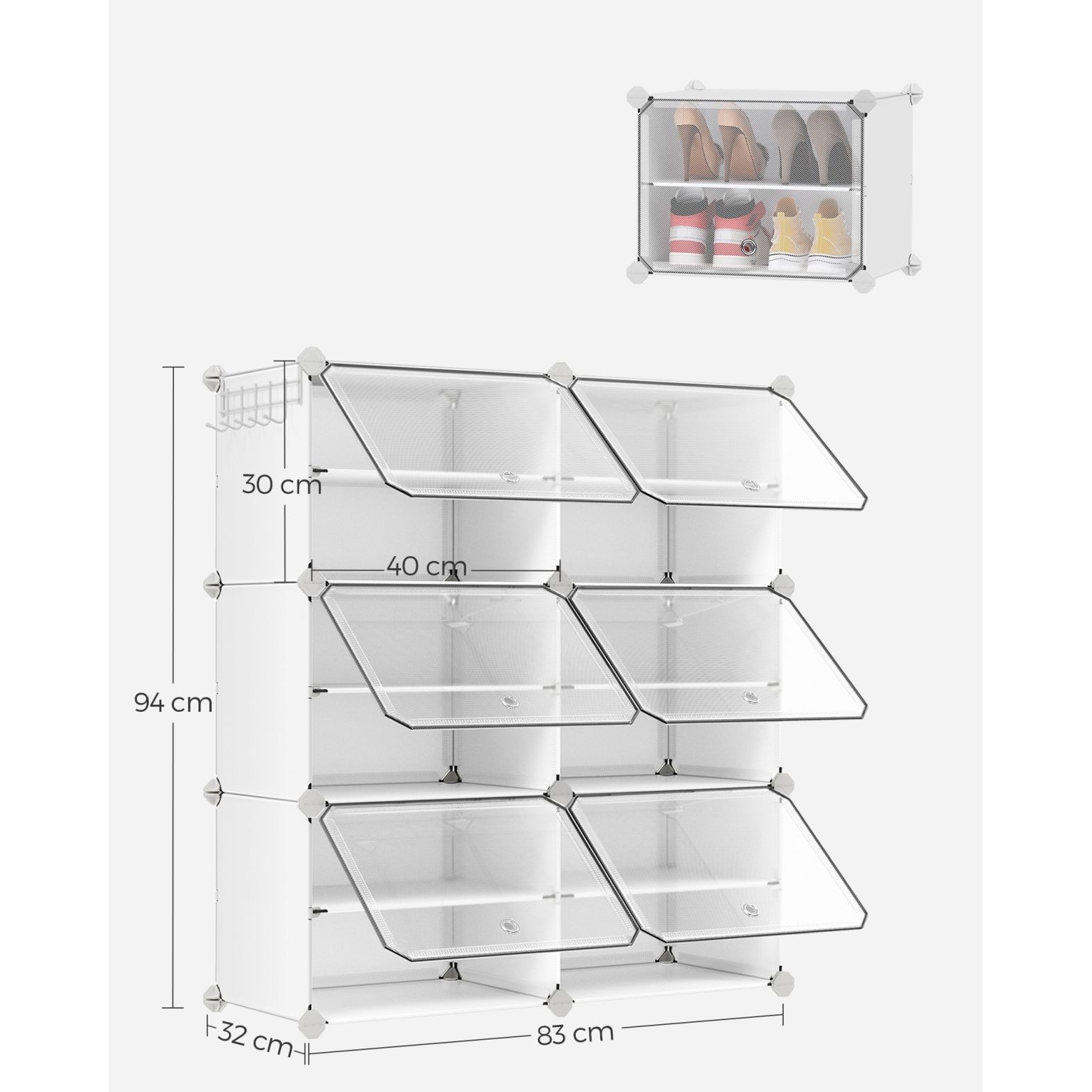 Cipőtároló doboz 6 rekeszes tárolódoboz, fehér 82x32x92cm
