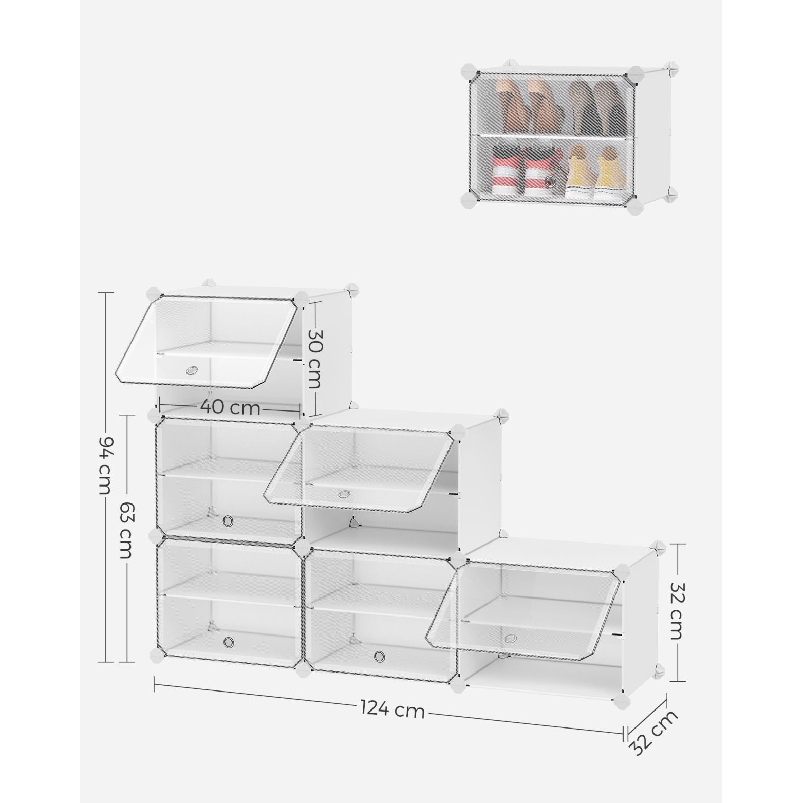 Cipőtároló doboz 6 rekeszes tárolódoboz, fehér 82x32x92cm