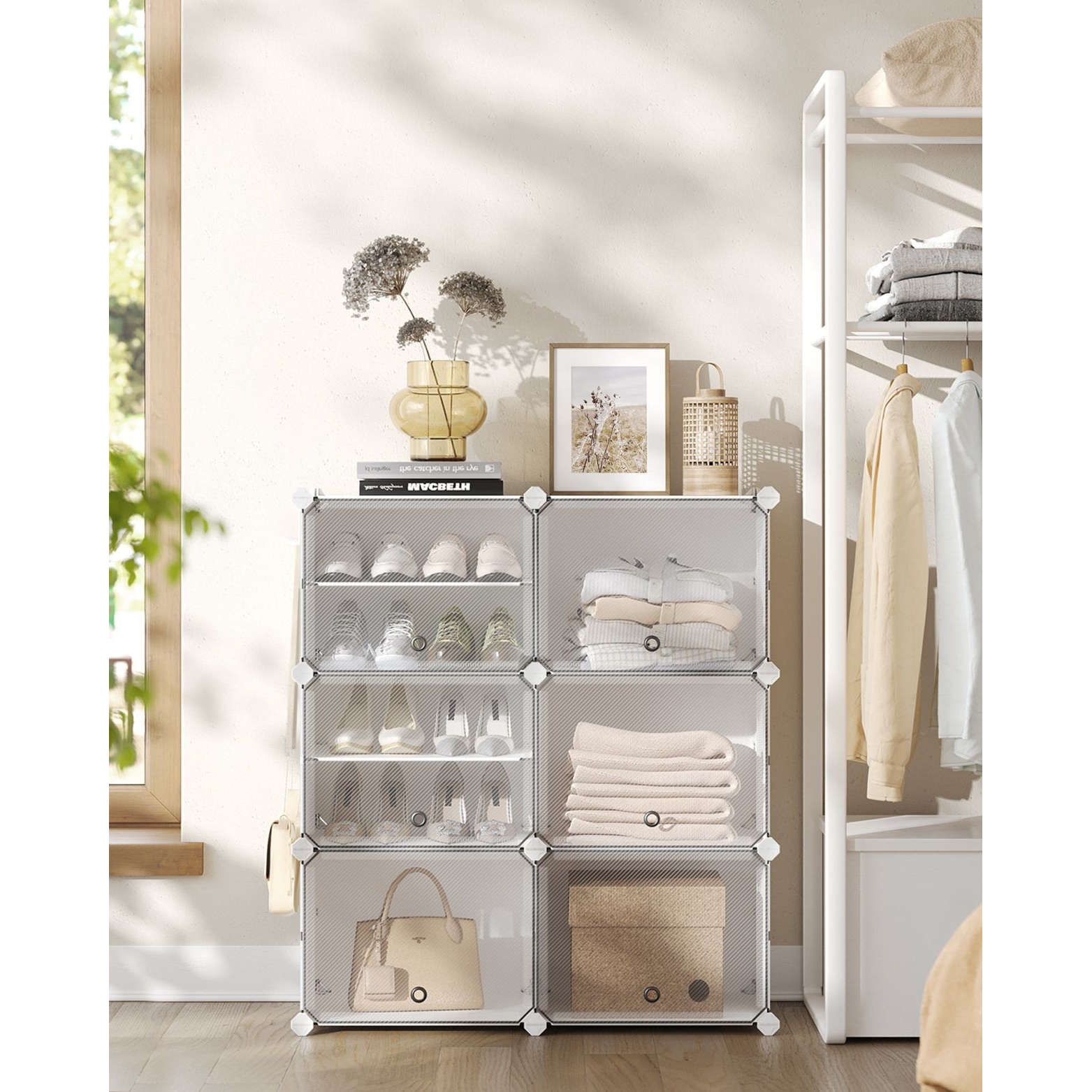 Cipőtároló doboz 6 rekeszes tárolódoboz, fehér 82x32x92cm