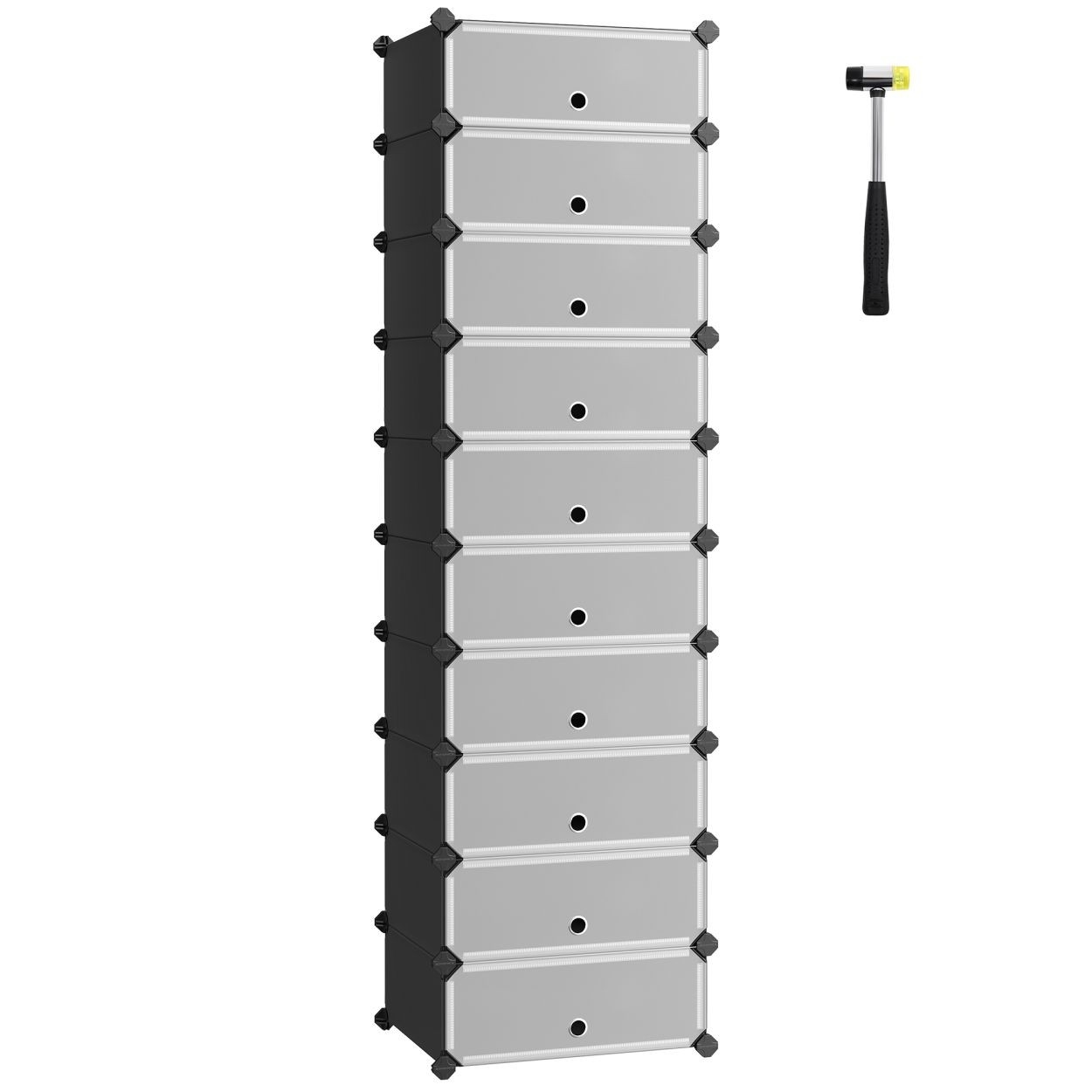 Cipőtároló doboz 10 db moduláris tárolódoboz, fekete 43x31x173cm