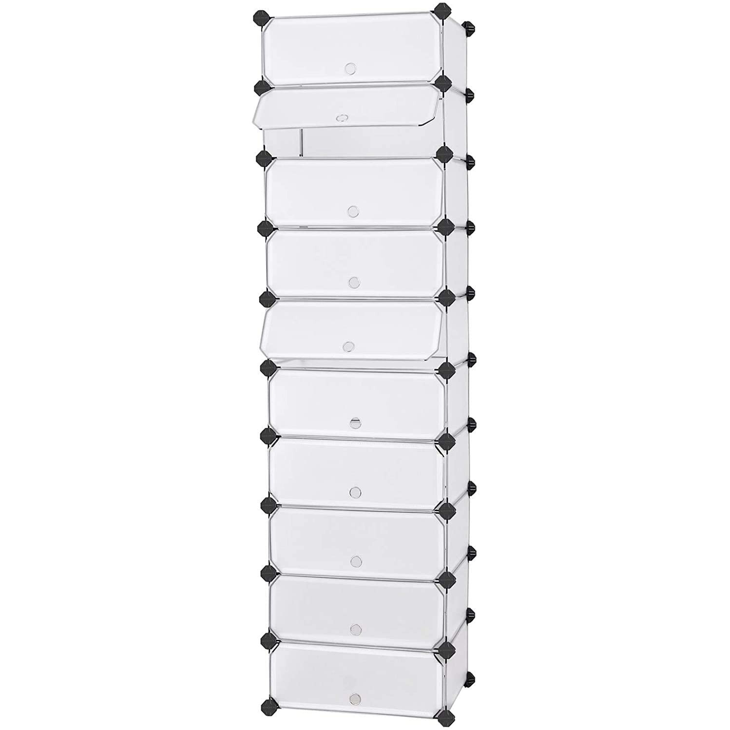 Cipőtároló doboz 10 db moduláris tárolódoboz, fehér 43x31x173cm
