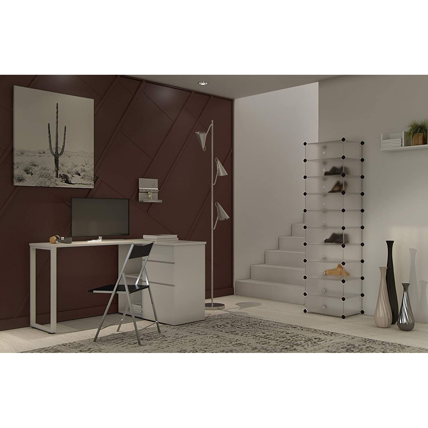 Cipőtároló doboz 10 db moduláris tárolódoboz, fehér 43x31x173cm
