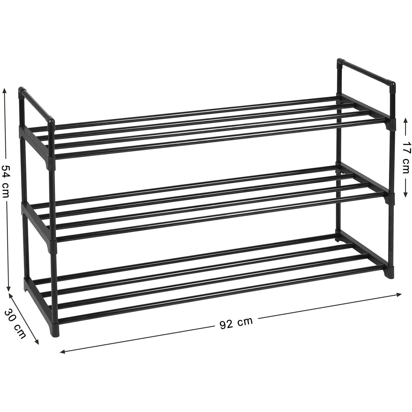 Cipőtartó állvány, 3 szintes 12-15 pár cipőhöz, 30 x 92 x 54 cm, fekete