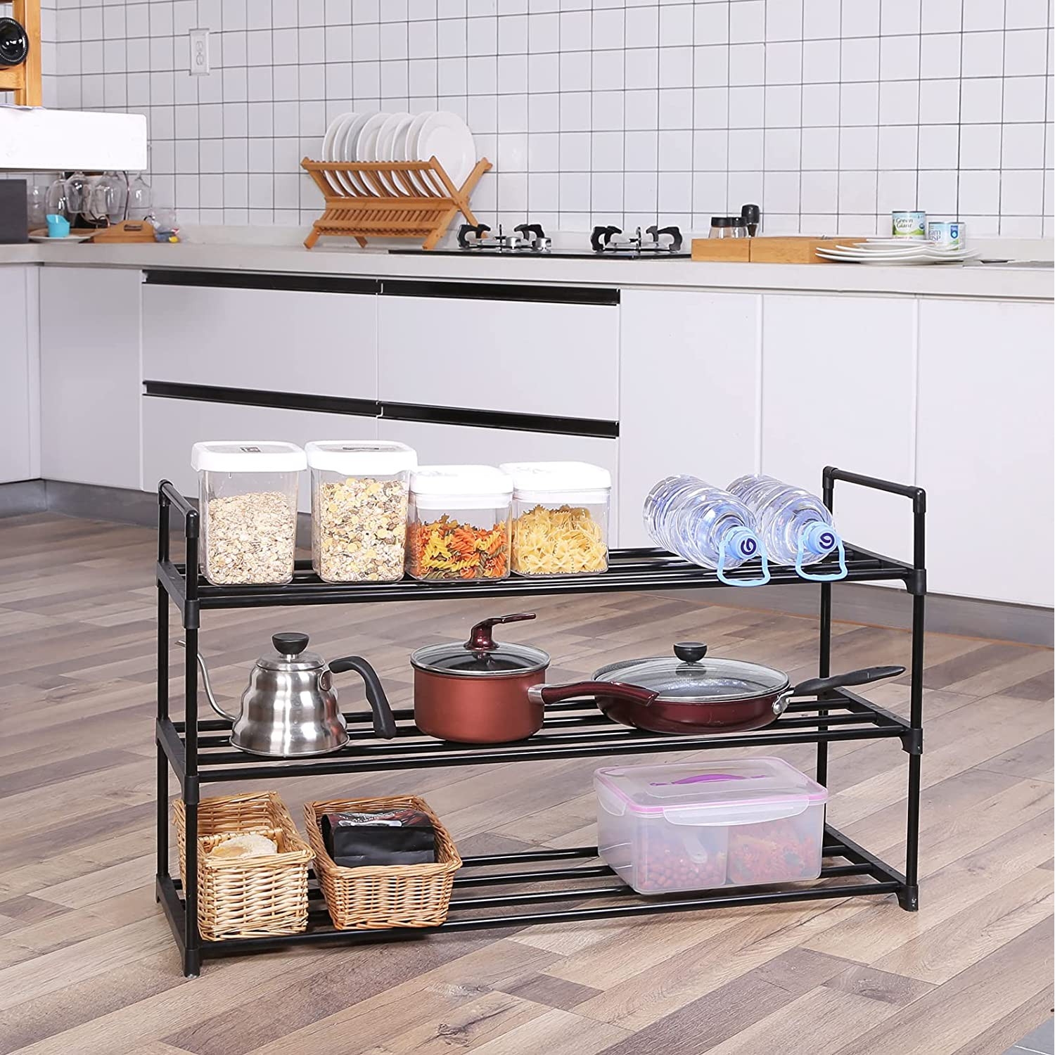 Cipőtartó állvány, 3 szintes 12-15 pár cipőhöz, 30 x 92 x 54 cm, fekete