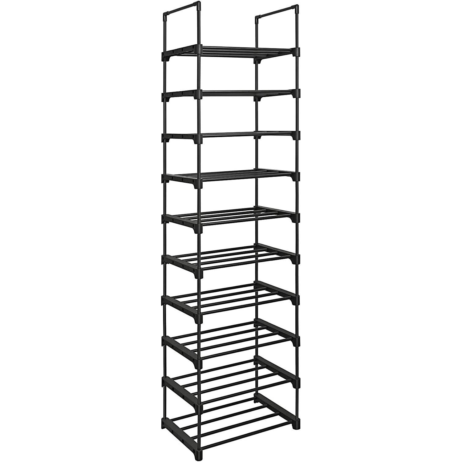 Cipőtartó polc 10 szintes fém vázzal, fekete 45x30x174cm
