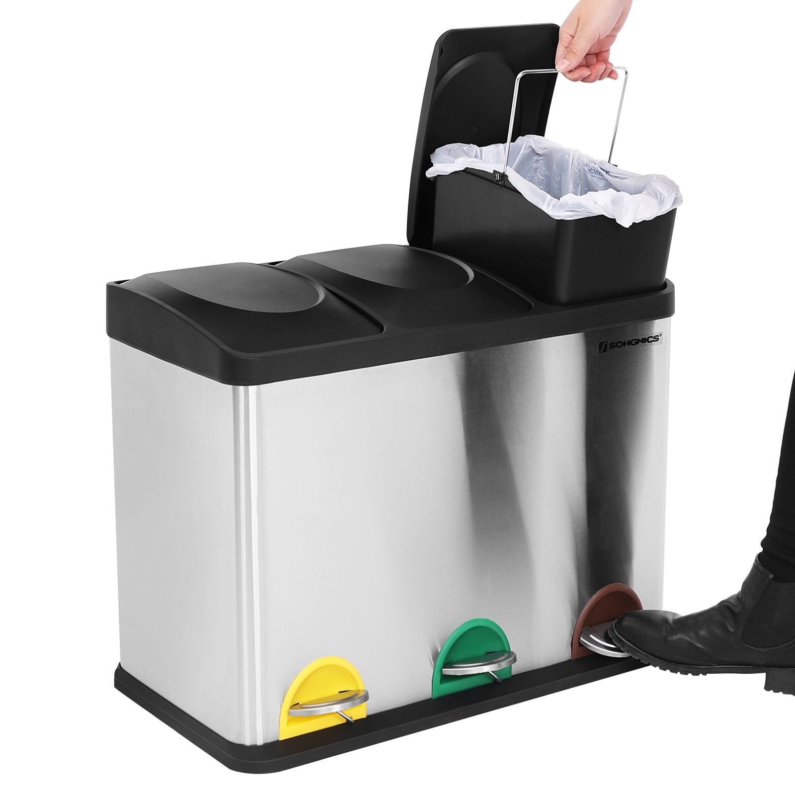 Szelektív szemeteskuka 3x15L, ezüst