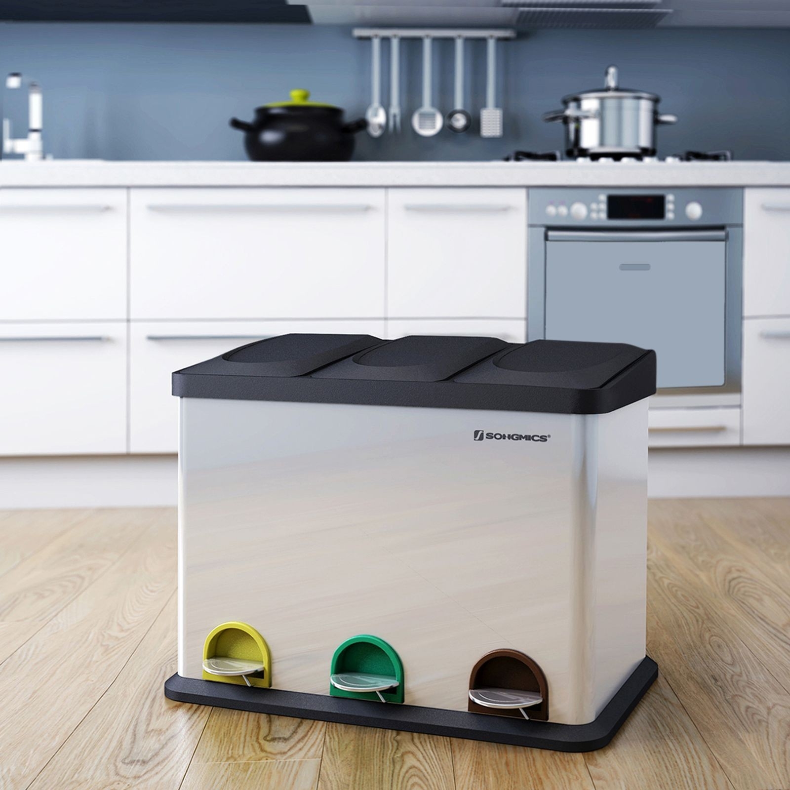Szelektív szemeteskuka 3x15L, ezüst