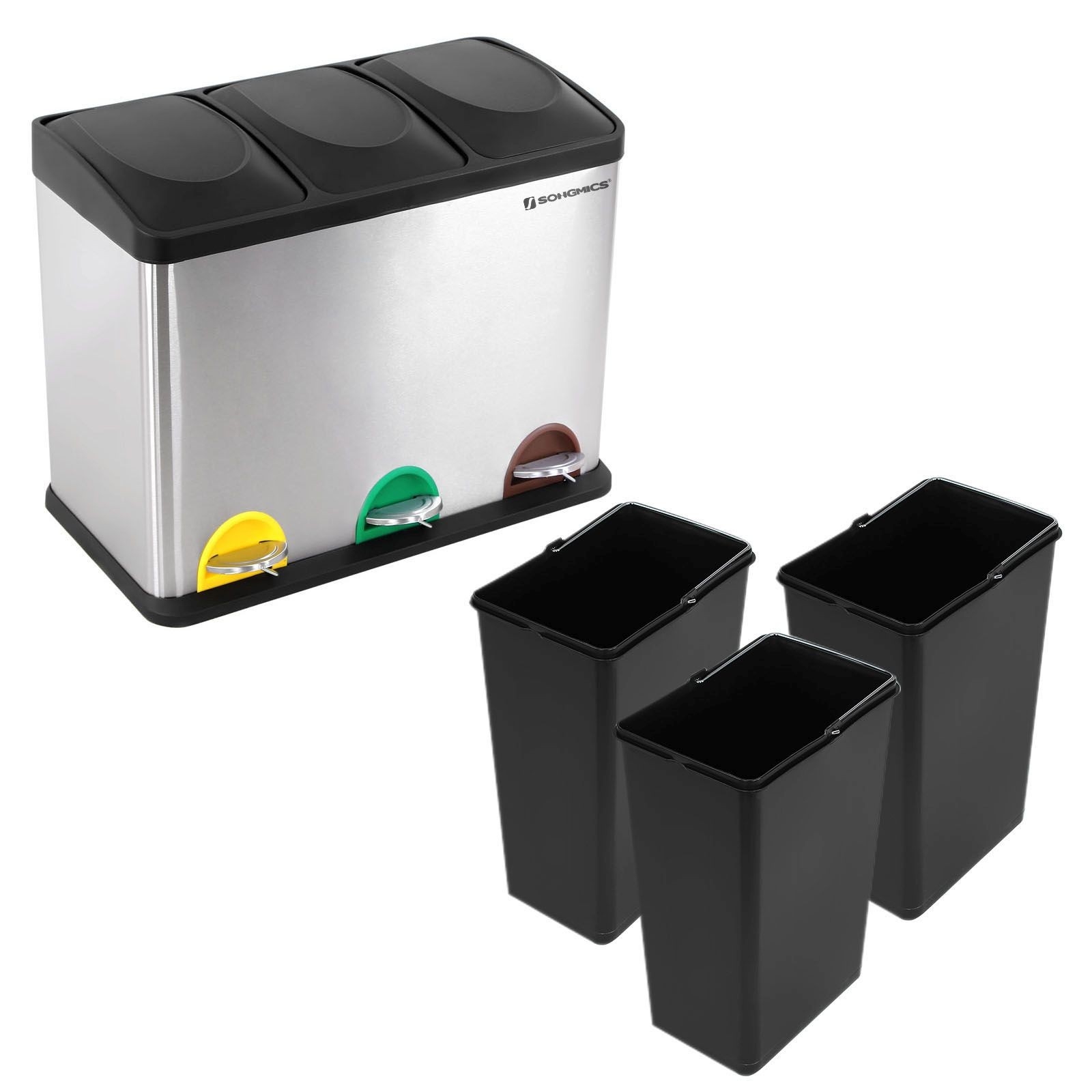 Szelektív szemeteskuka 3x15L, ezüst