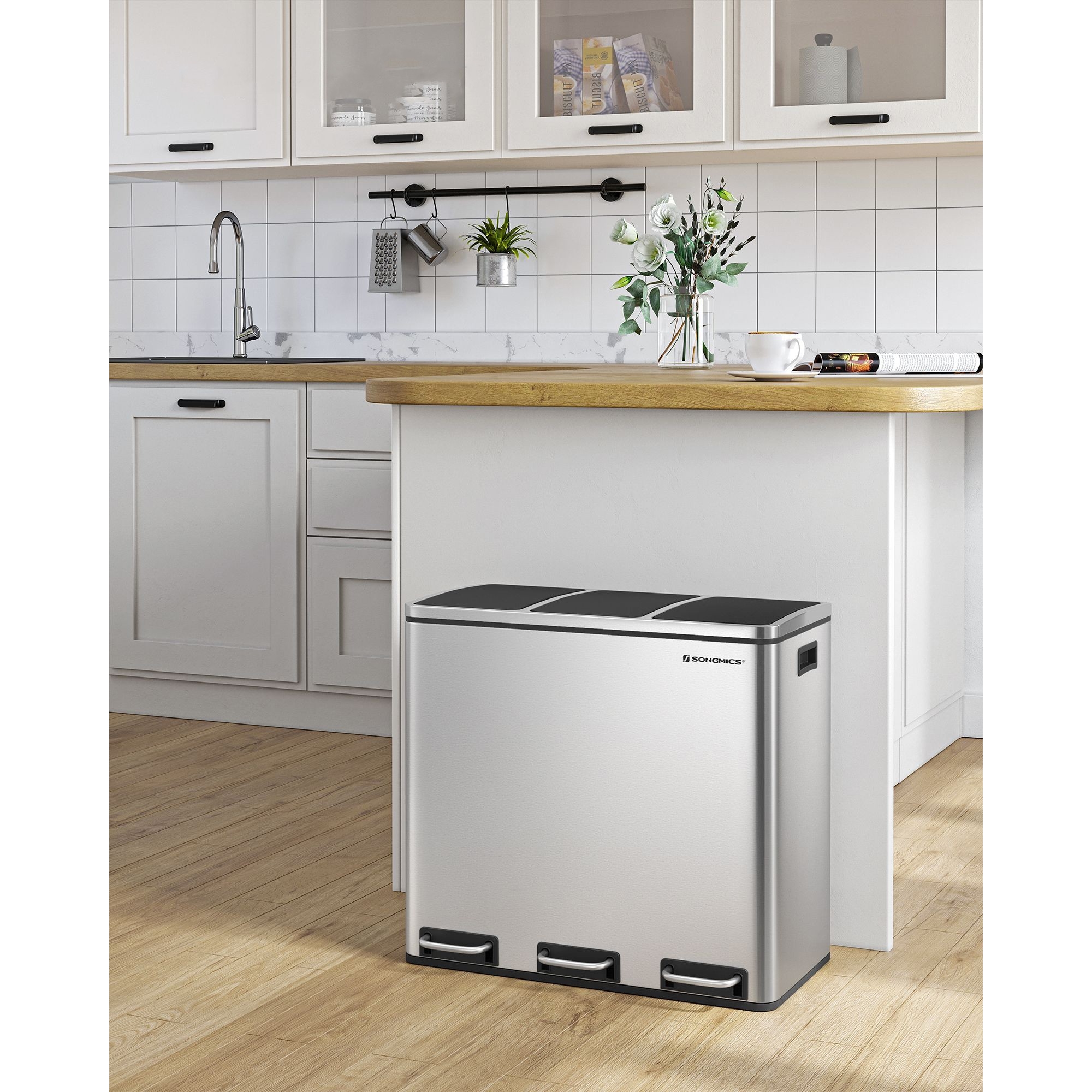 Szelektív szemeteskuka 3x18L, ezüst