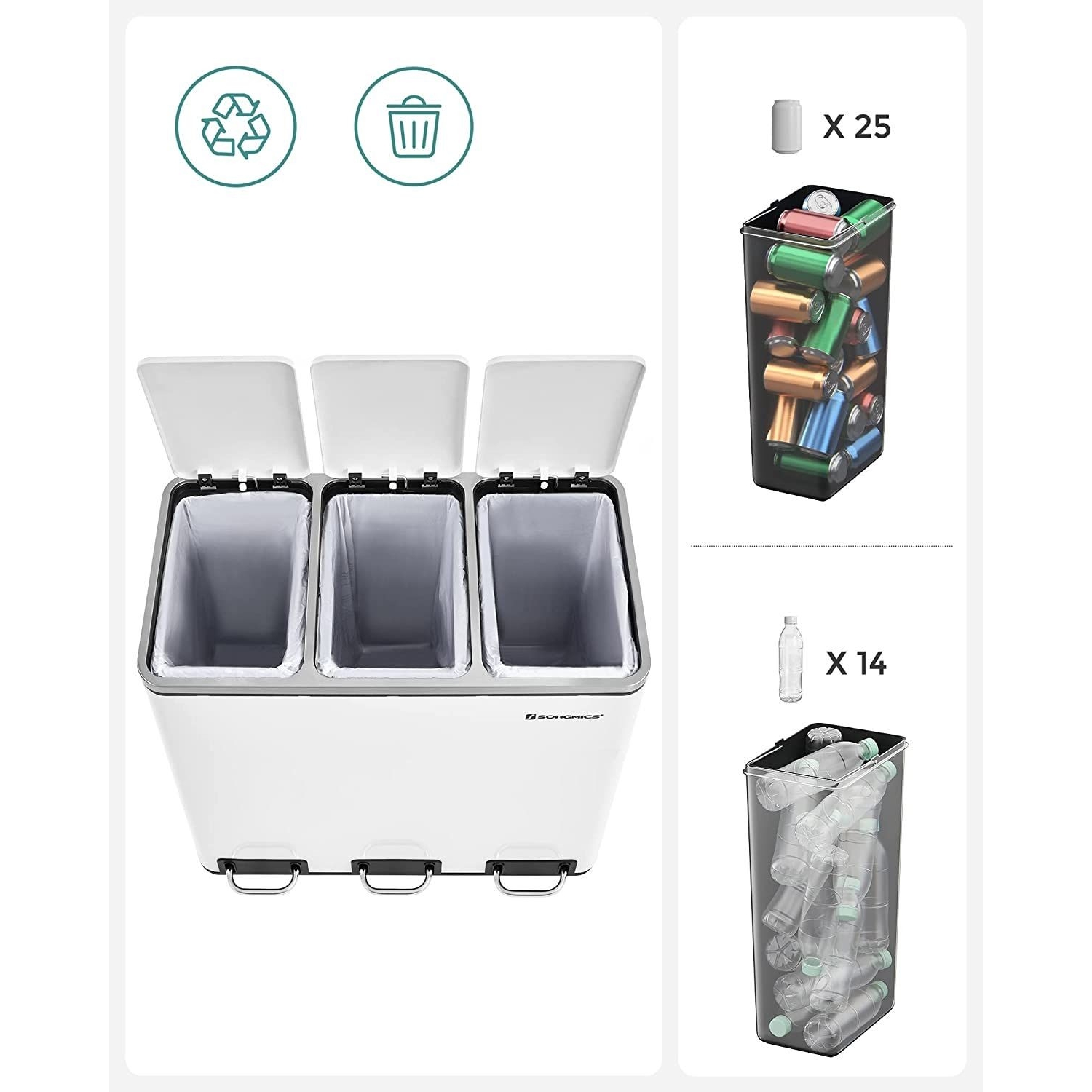 Szelektív szemeteskuka 3x18L, fehér