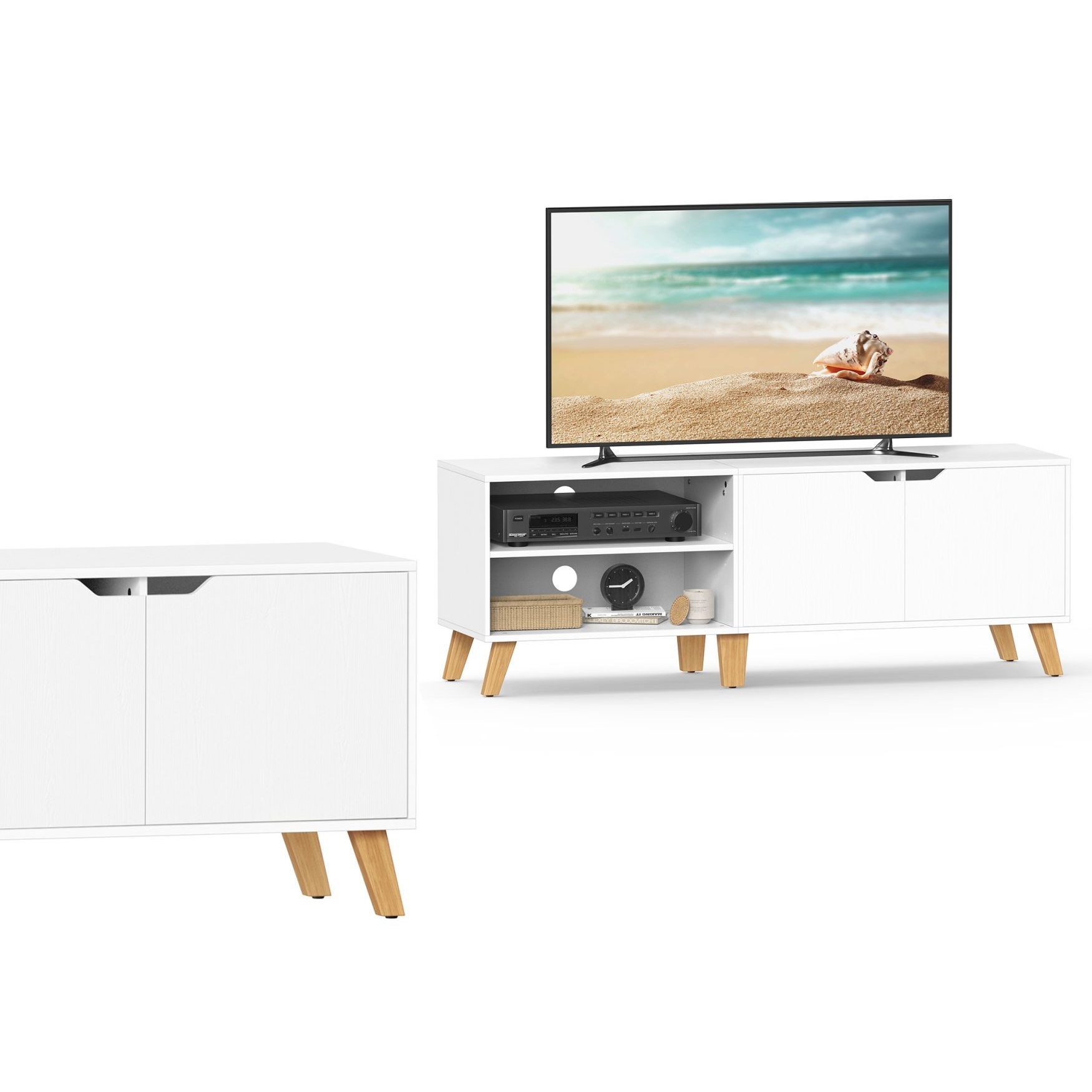 TV szekrény, 2 ajtóval, polcokkal, fehér 140x40x45cm