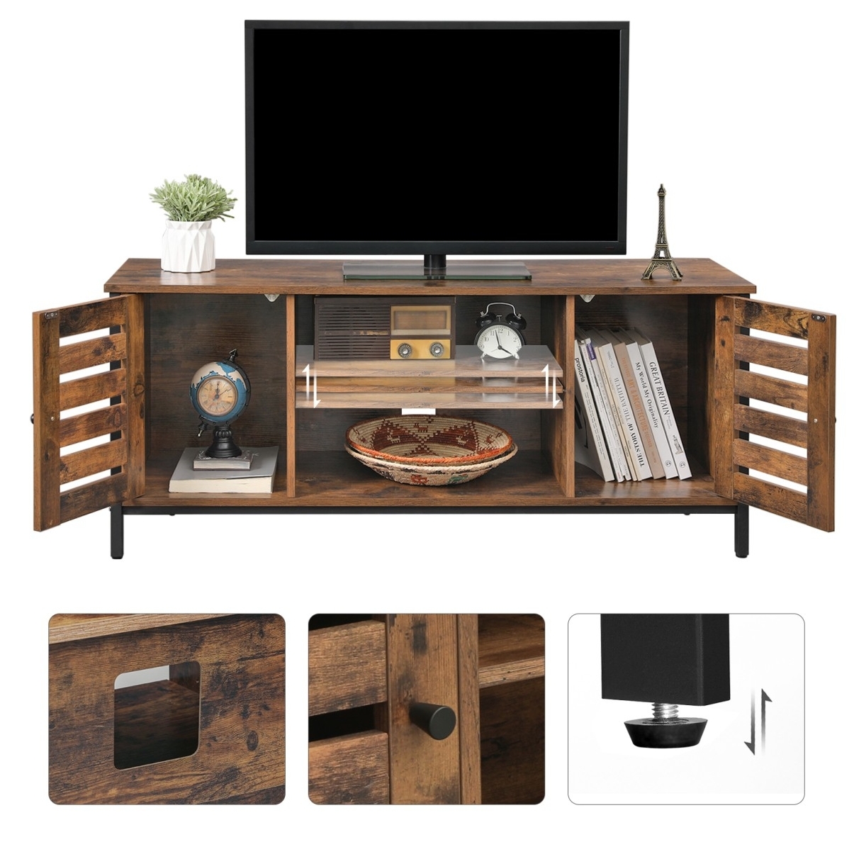 TV szekrény polcokkal és két ajtóval, rusztikus barna 110x40x50cm
