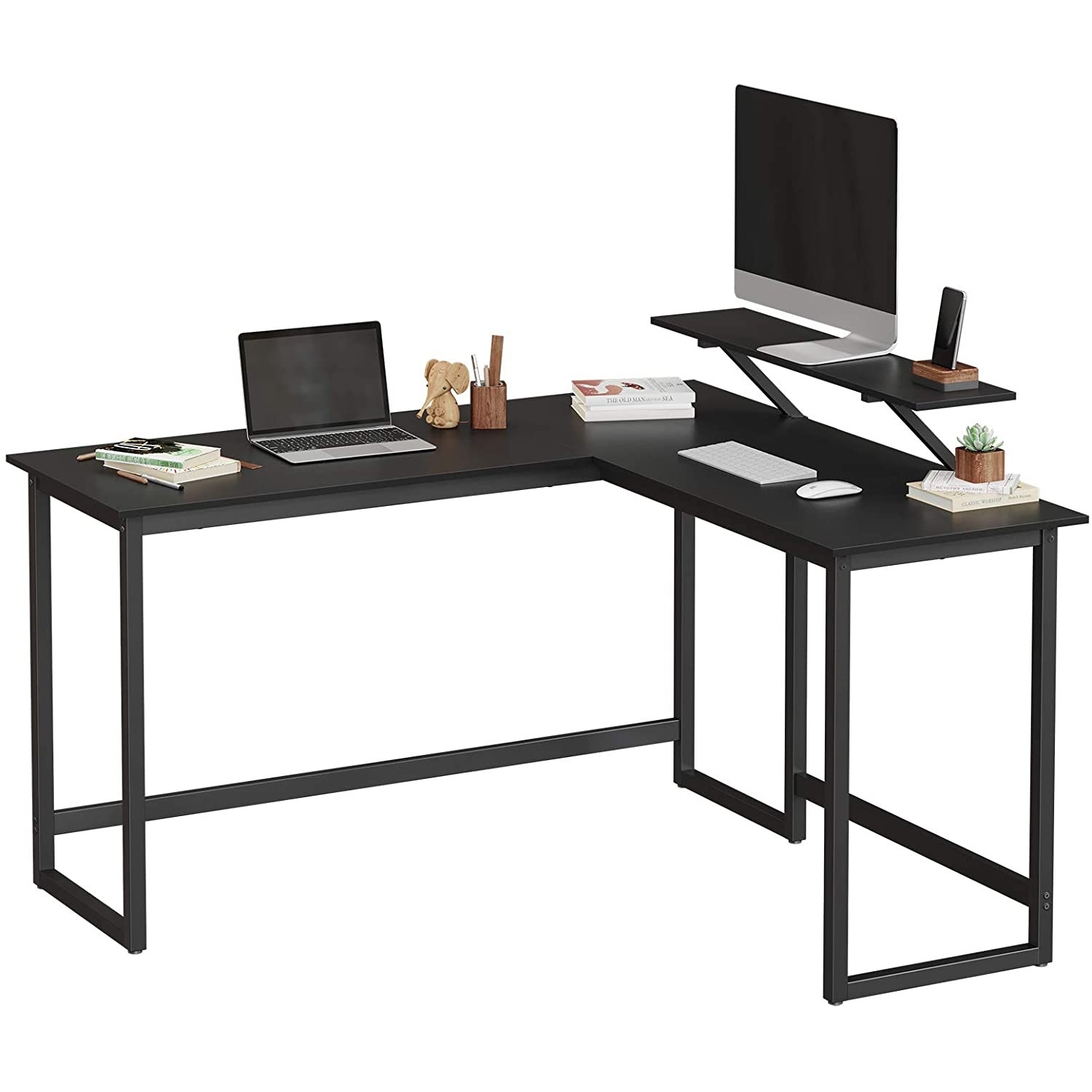 Sarok íróasztal monitor állvánnyal, fekete 140x130x92cm