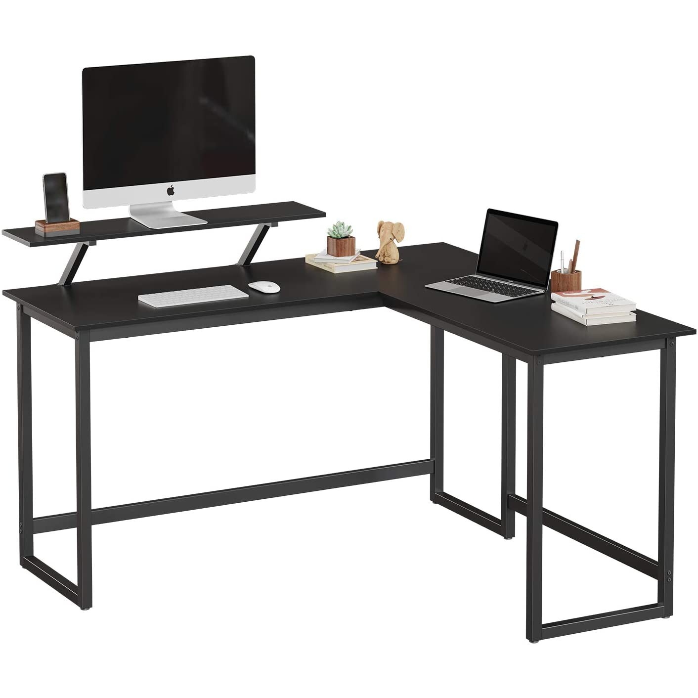 Sarok íróasztal monitor állvánnyal, fekete 140x130x92cm