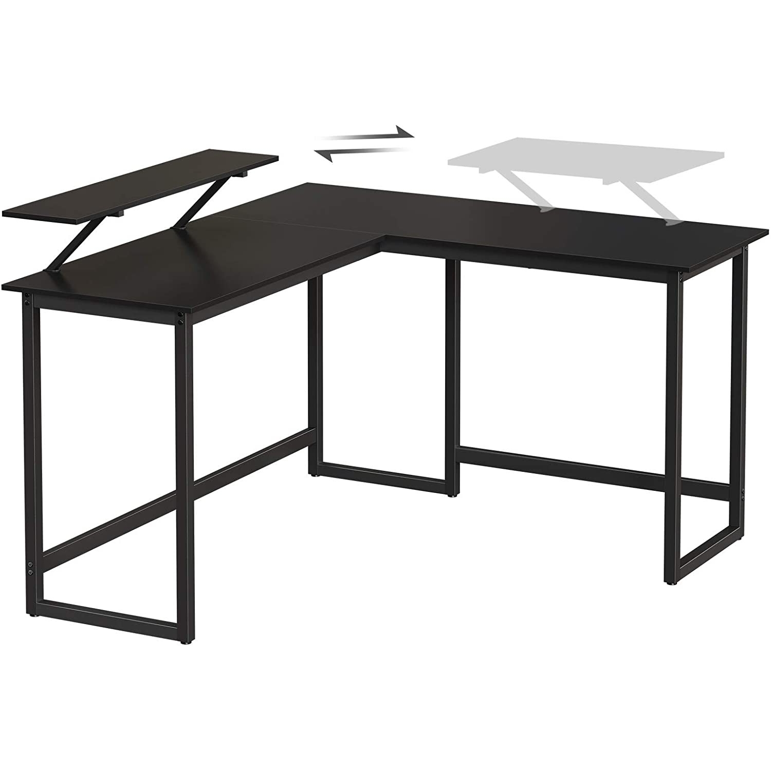 Sarok íróasztal monitor állvánnyal, fekete 140x130x92cm