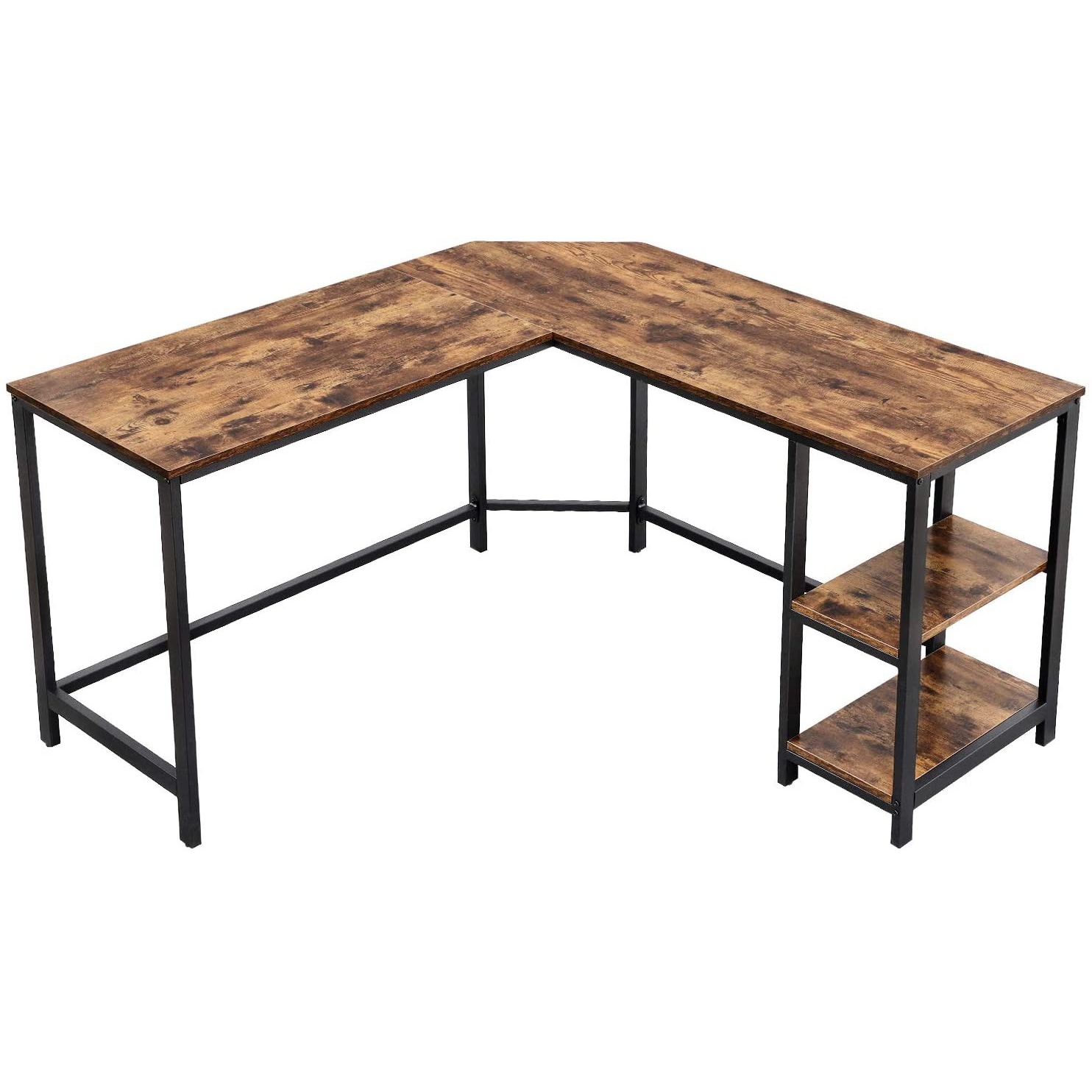 Sarok íróasztal polcokkal, rusztikus barna 138x138x76cm