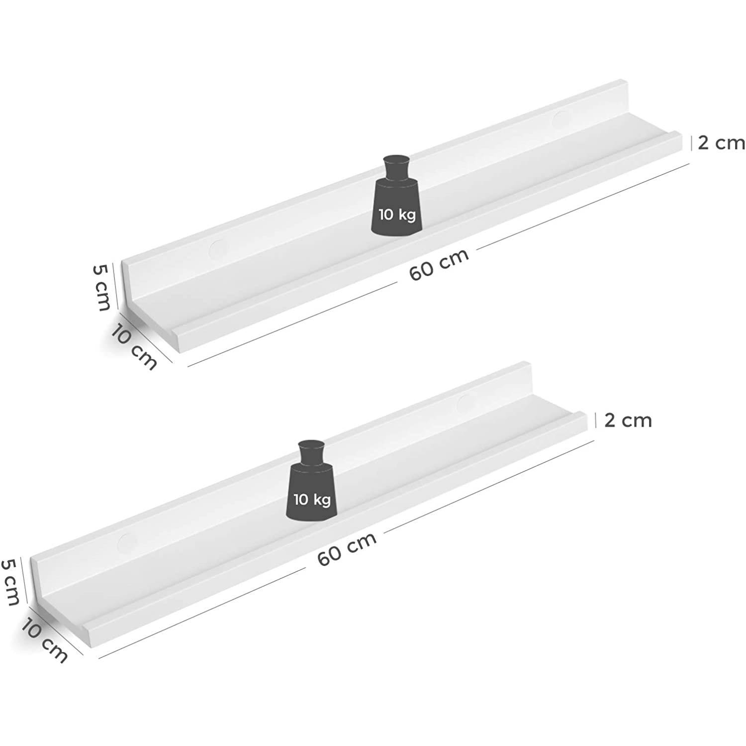 3 darabos lebegő polc szett magasfényű bevonattal, fehér 60x10x5cm
