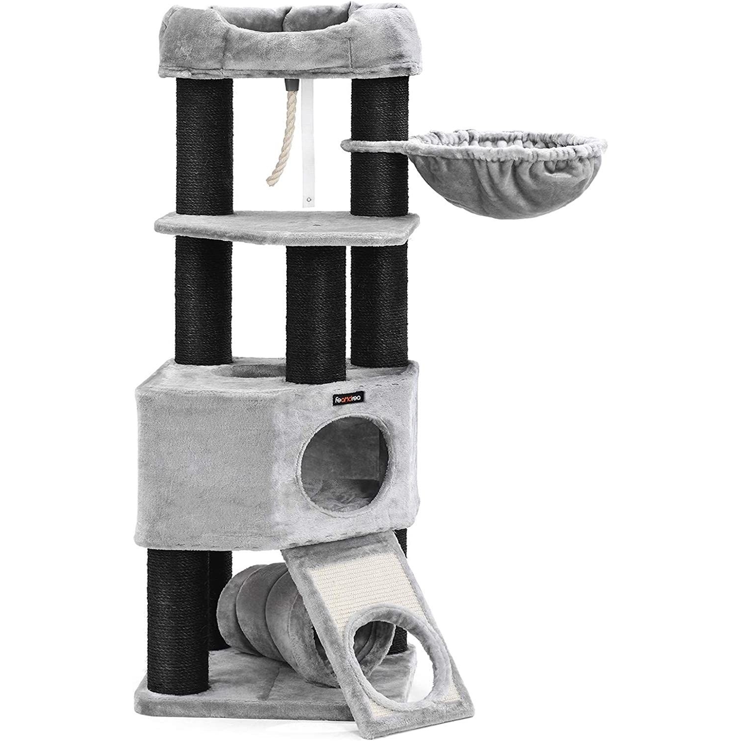 Macska kaparófa macskaházzal, szürke 50x50x141cm
