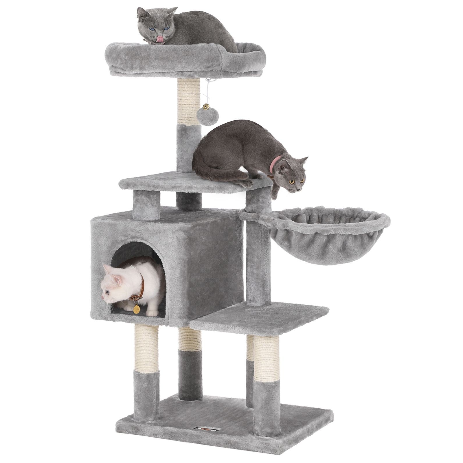 Macska kaparófa, cicatorony, pihenőkosárral, szürke 50x40x110cm